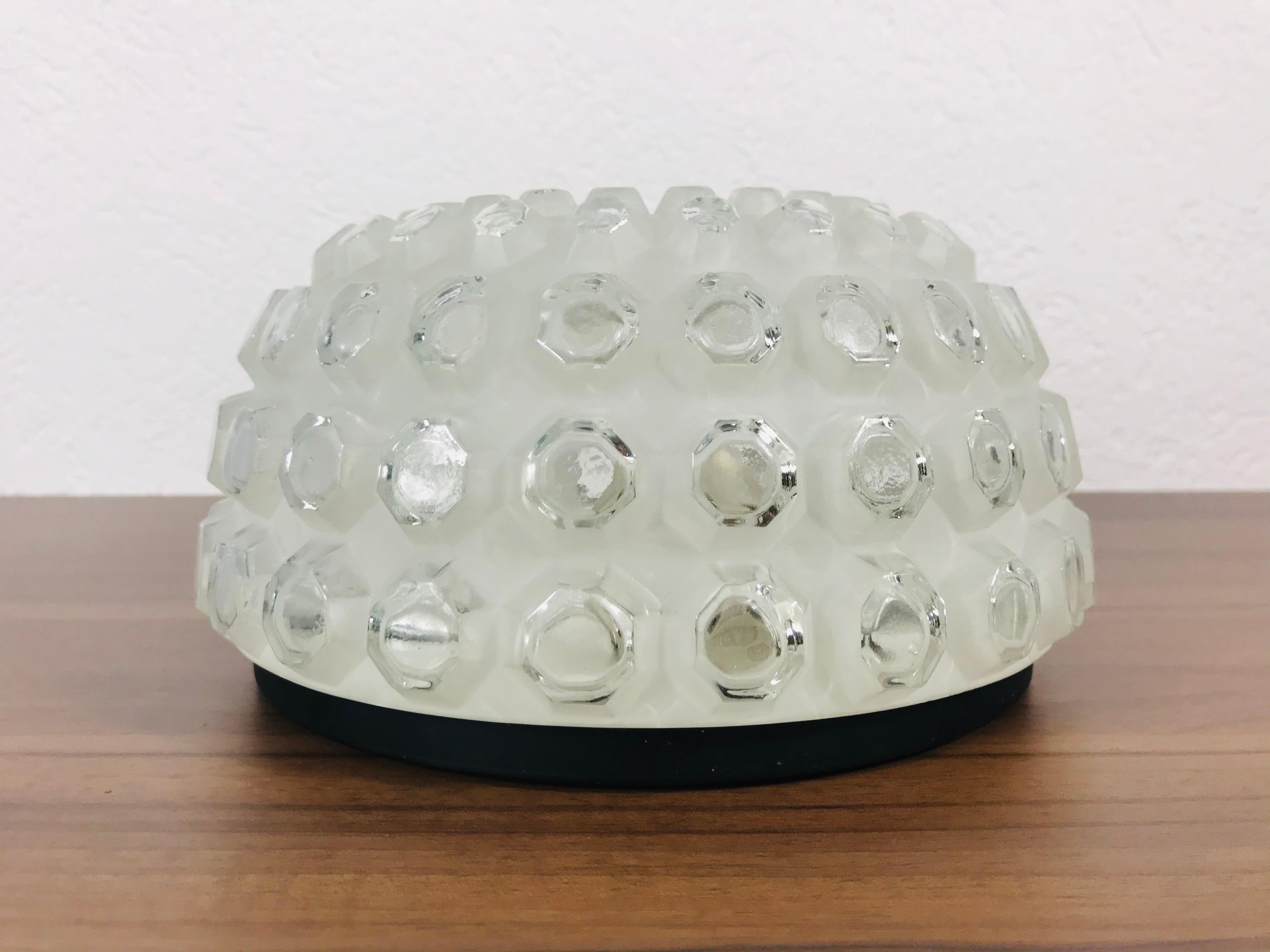 Crystal Glass Round Flush Mount by Glashütte Limburg, 1960s, Germany For Sale 2