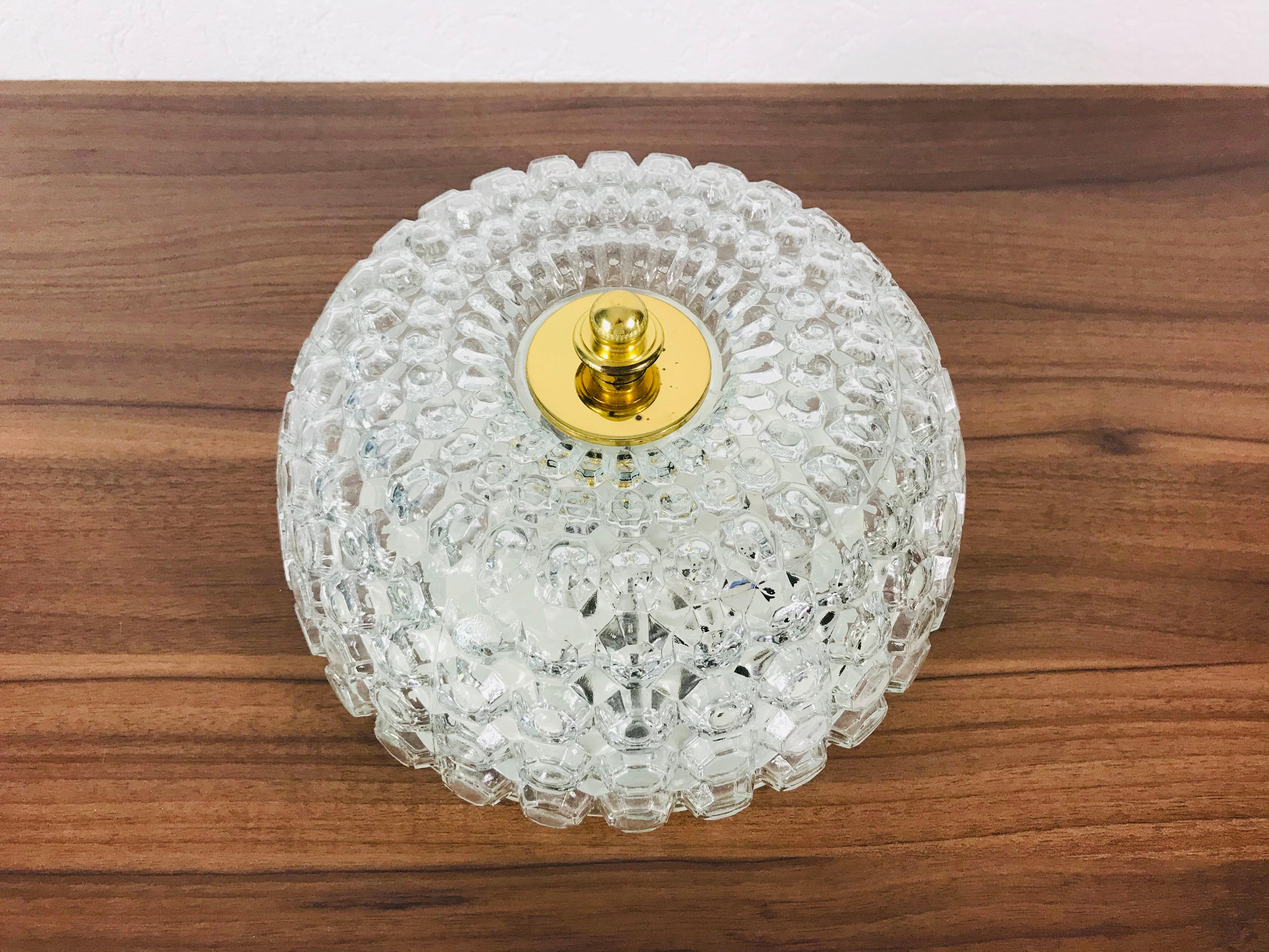 Crystal Glass Round Flush Mount by Glashütte Limburg, 1960s, Germany For Sale 3