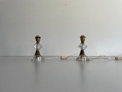 Crystal Glass Small Pair of Bedside Table Lamps, 1960s, Italy