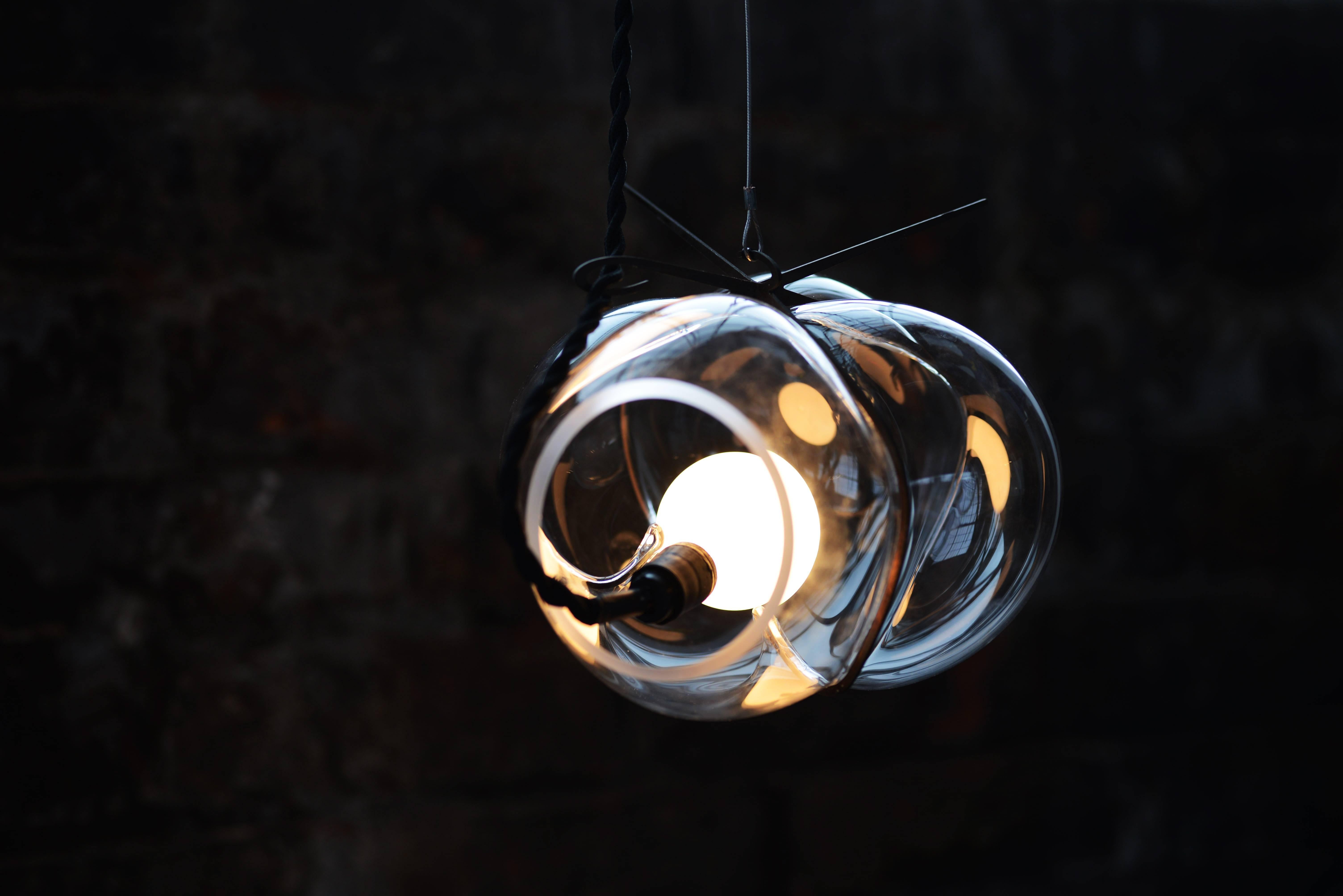 Post-Modern Unique Modern Crystal Glass & Steel Suspension Pendant Light Exhale Catie Newell For Sale