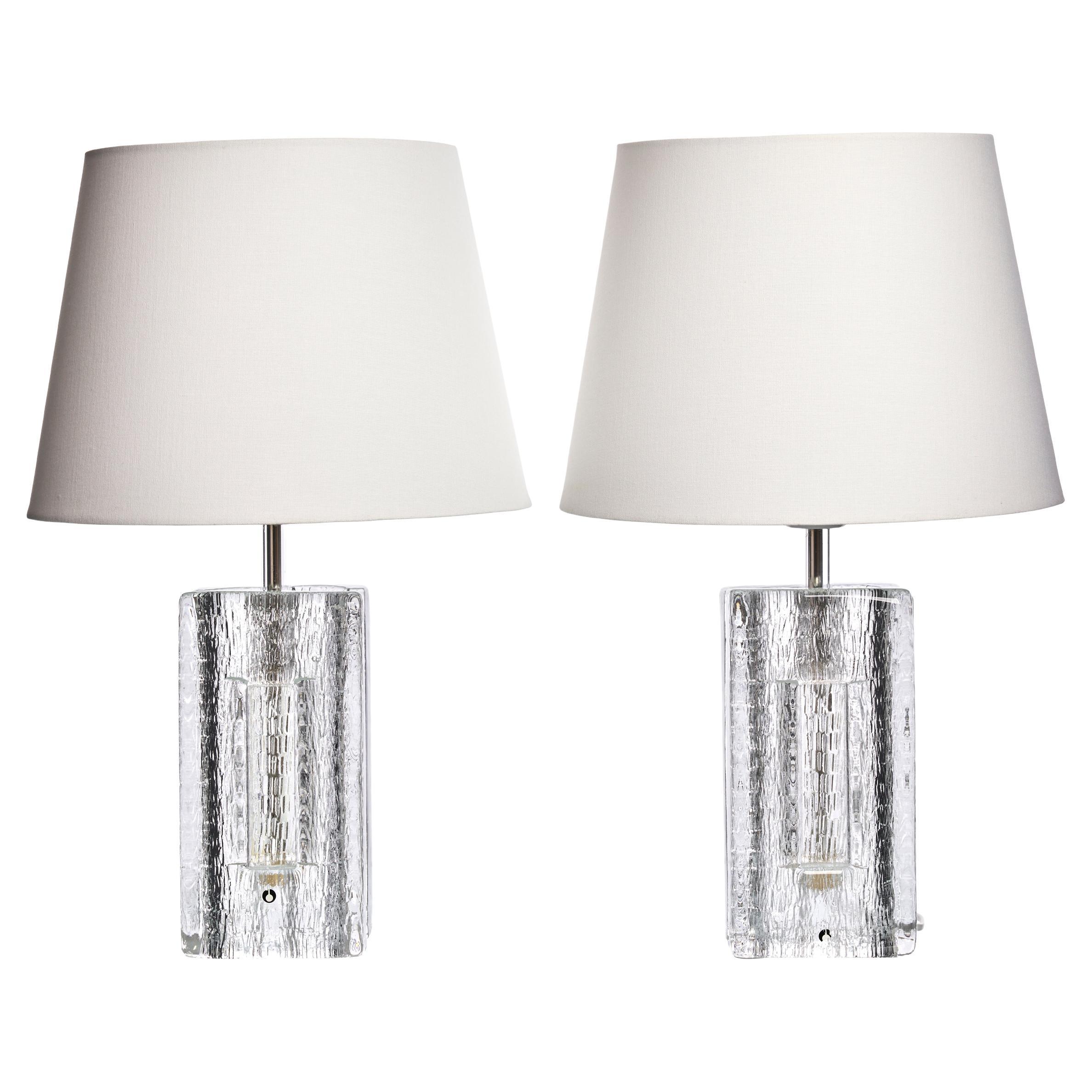 Set von 2 Tischlampen aus Kristallglas von Pukeberg, Schweden, 1970
