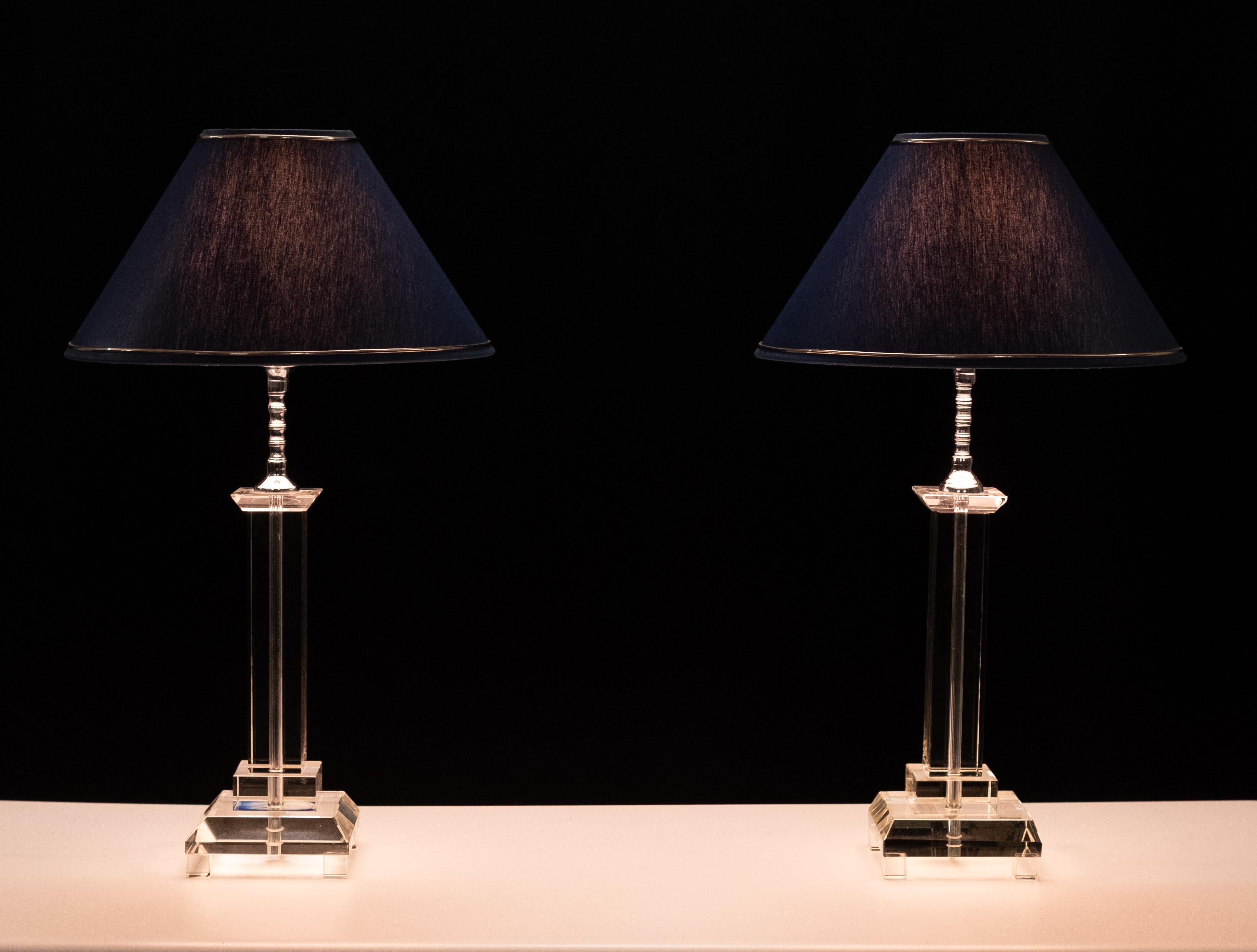 Late 20th Century Crystal Glass Table lamps France 1980s  For Sale