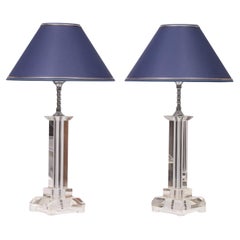 Retro Crystal Glass Table lamps France 1980s 