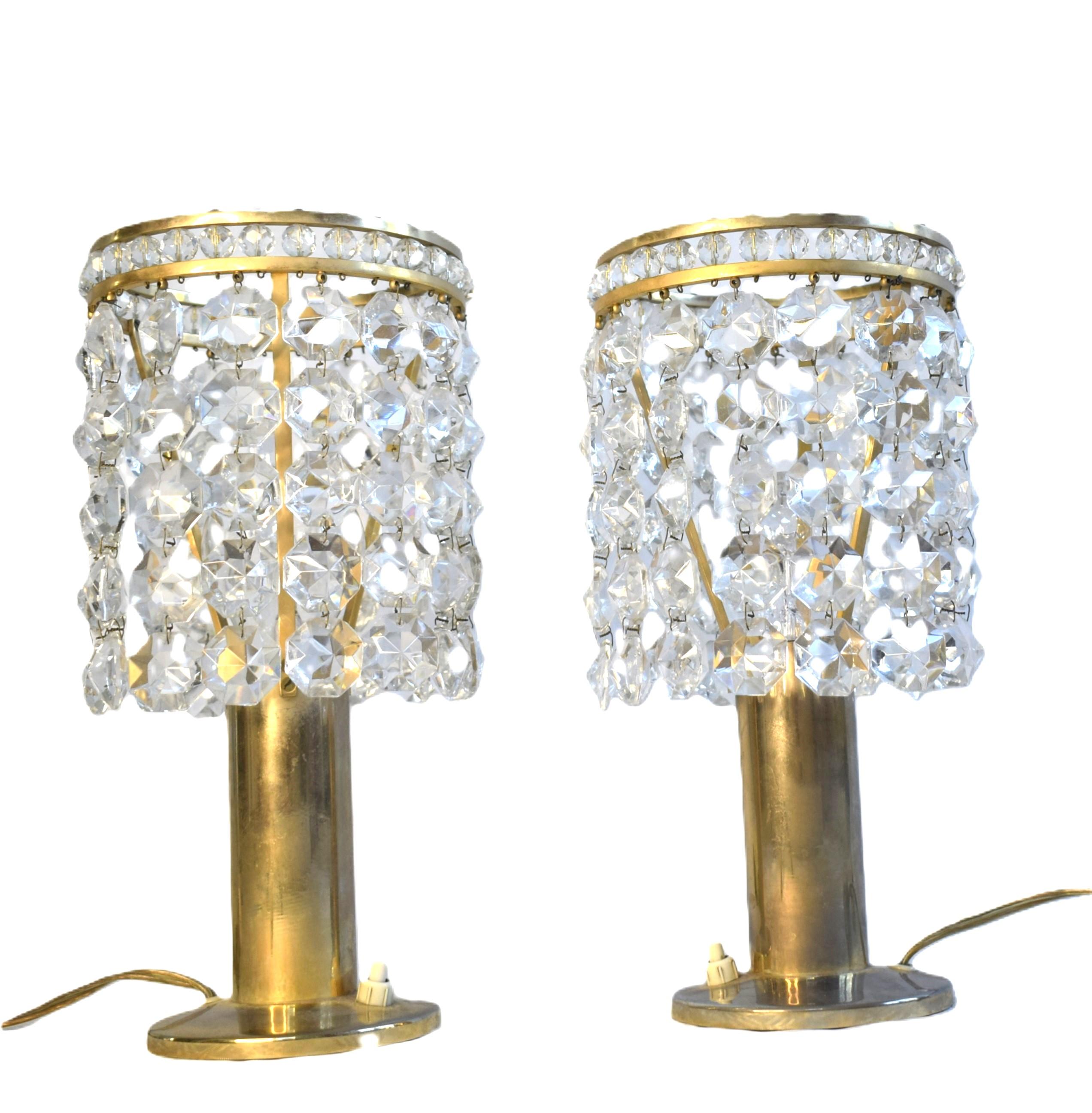 Kristallglas-Tischlampen von Bakalowits & Söhne, 1960er Jahre, 2er-Set (Österreichisch) im Angebot