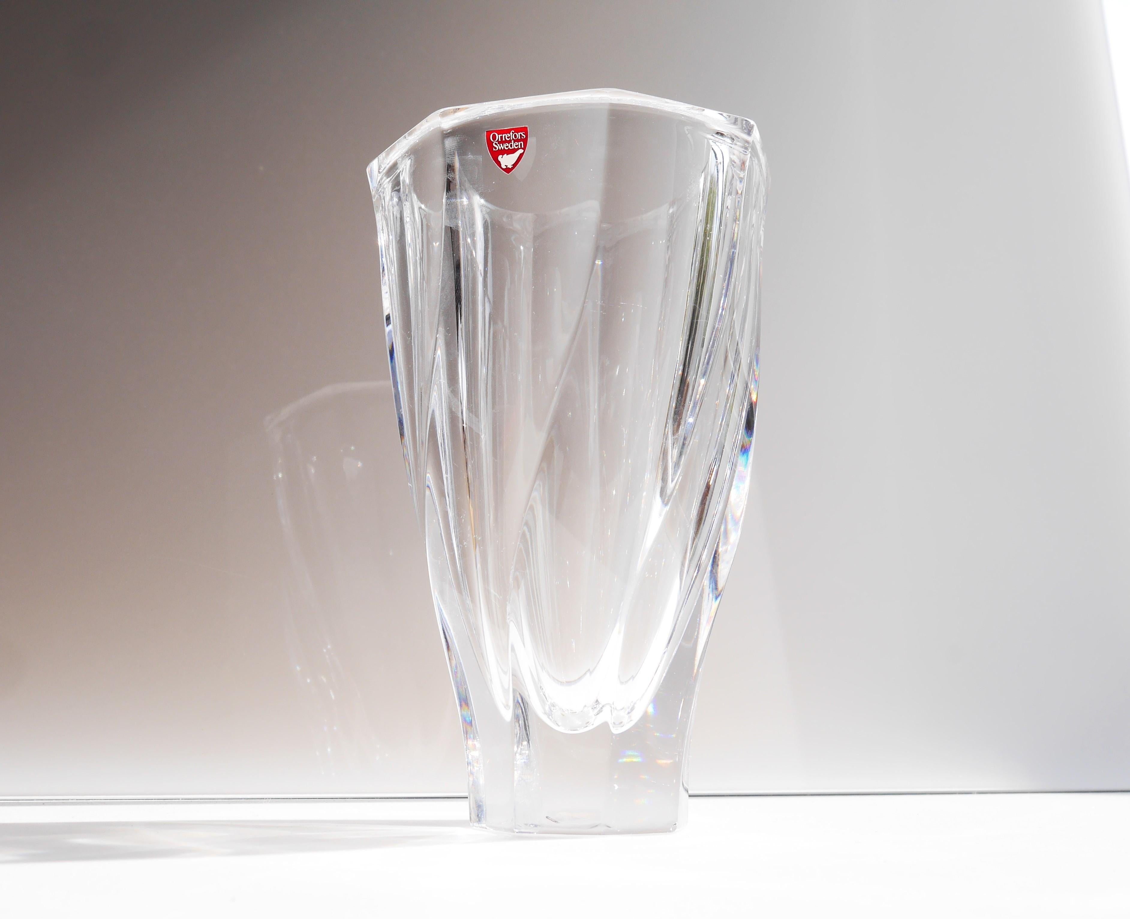 Hand-Crafted Crystal Glass Vase Made by Olle Alberius for Orrefors, Sweden