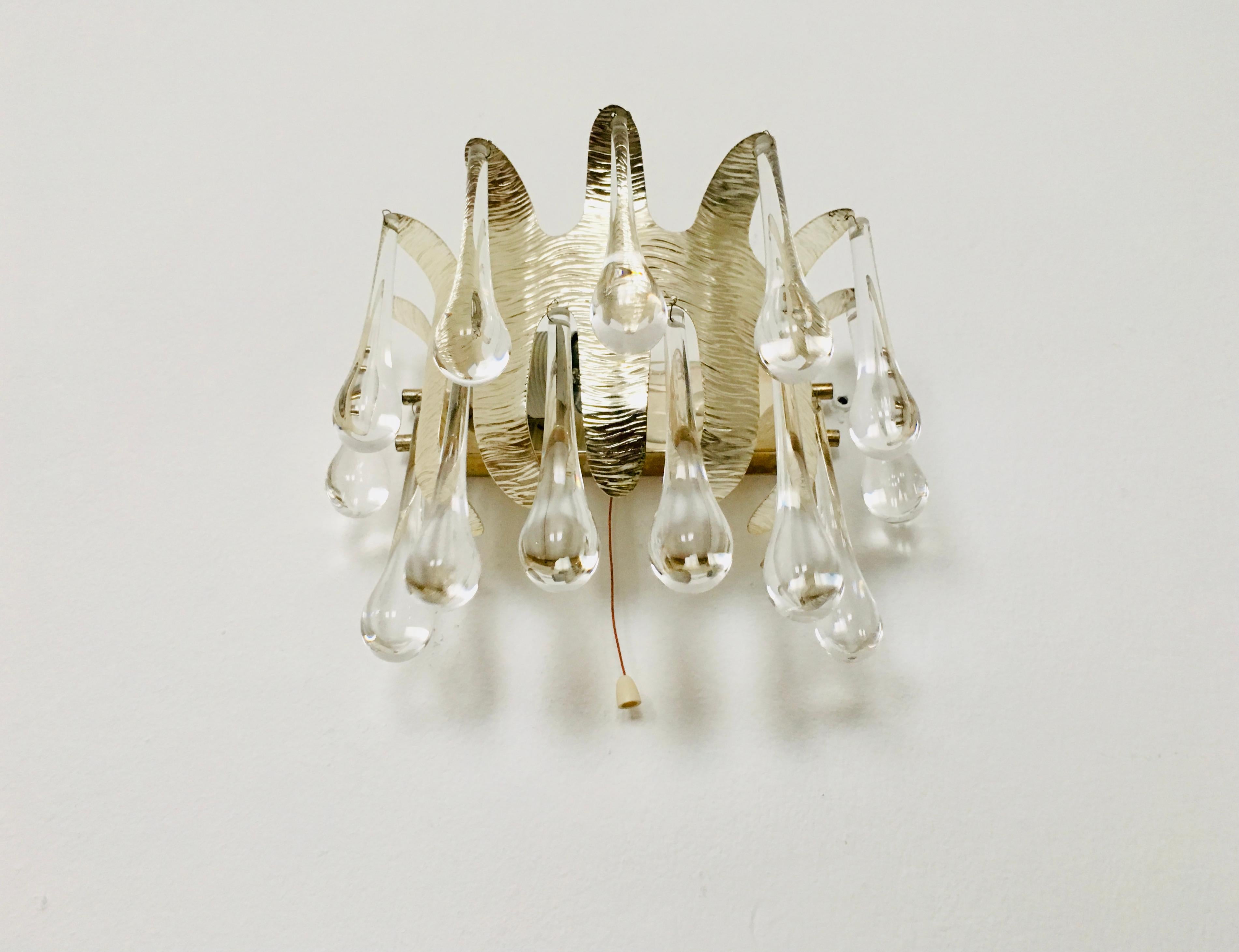 Austrian Crystal Glass Wall Lamp by Palwa For Sale