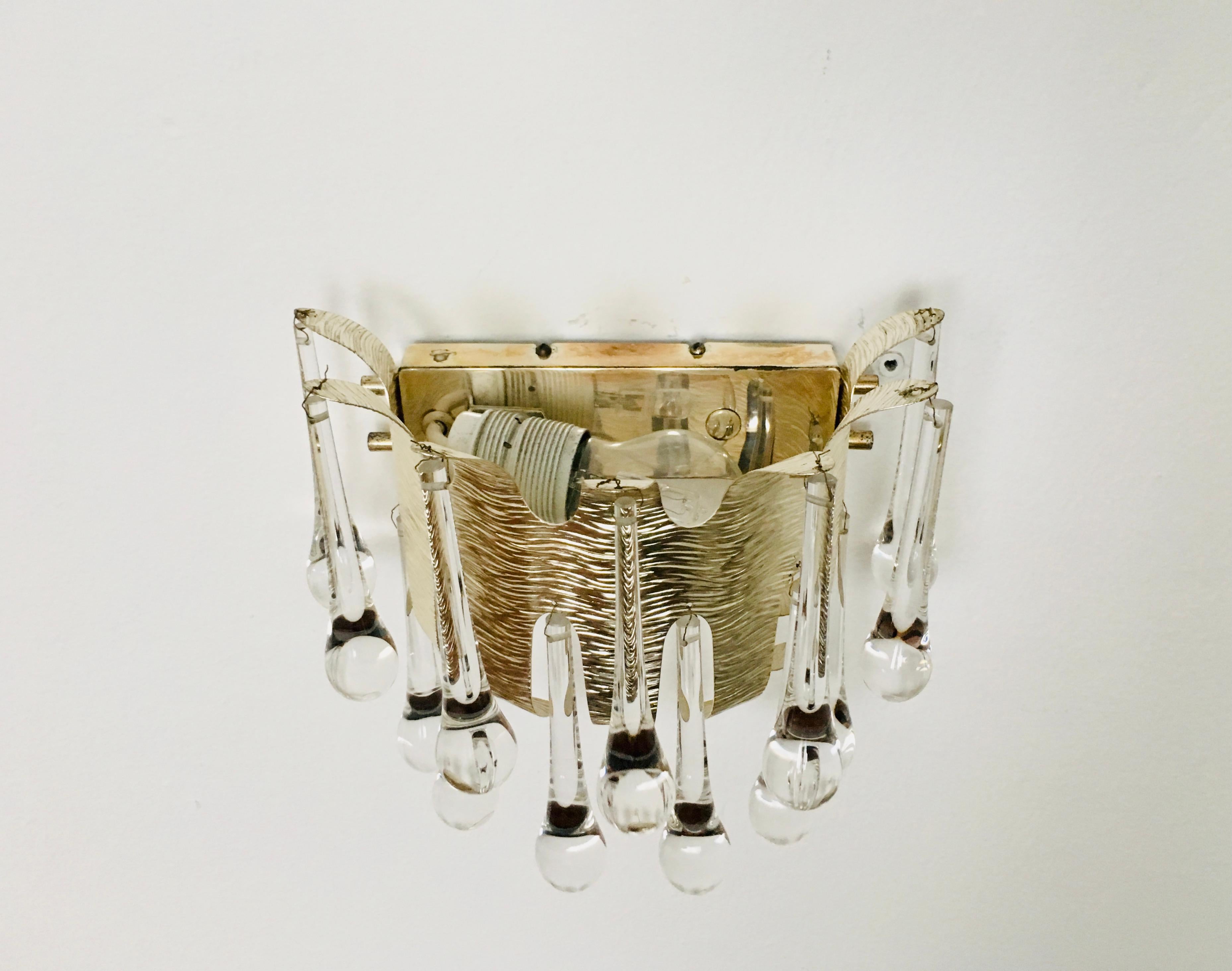 Mid-20th Century Crystal Glass Wall Lamp by Palwa For Sale