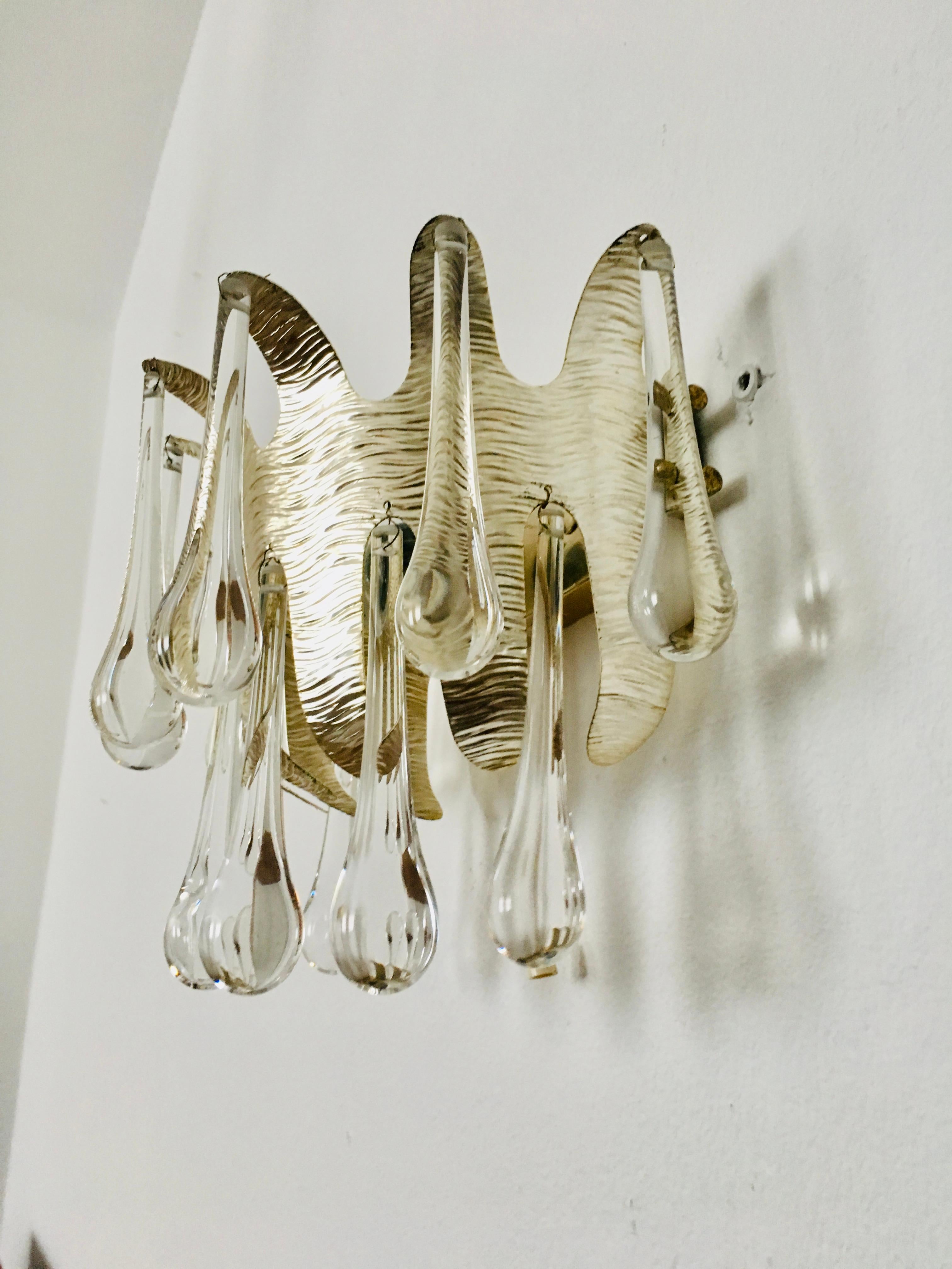 Milieu du XXe siècle Lampe murale en cristal de Palwa en vente