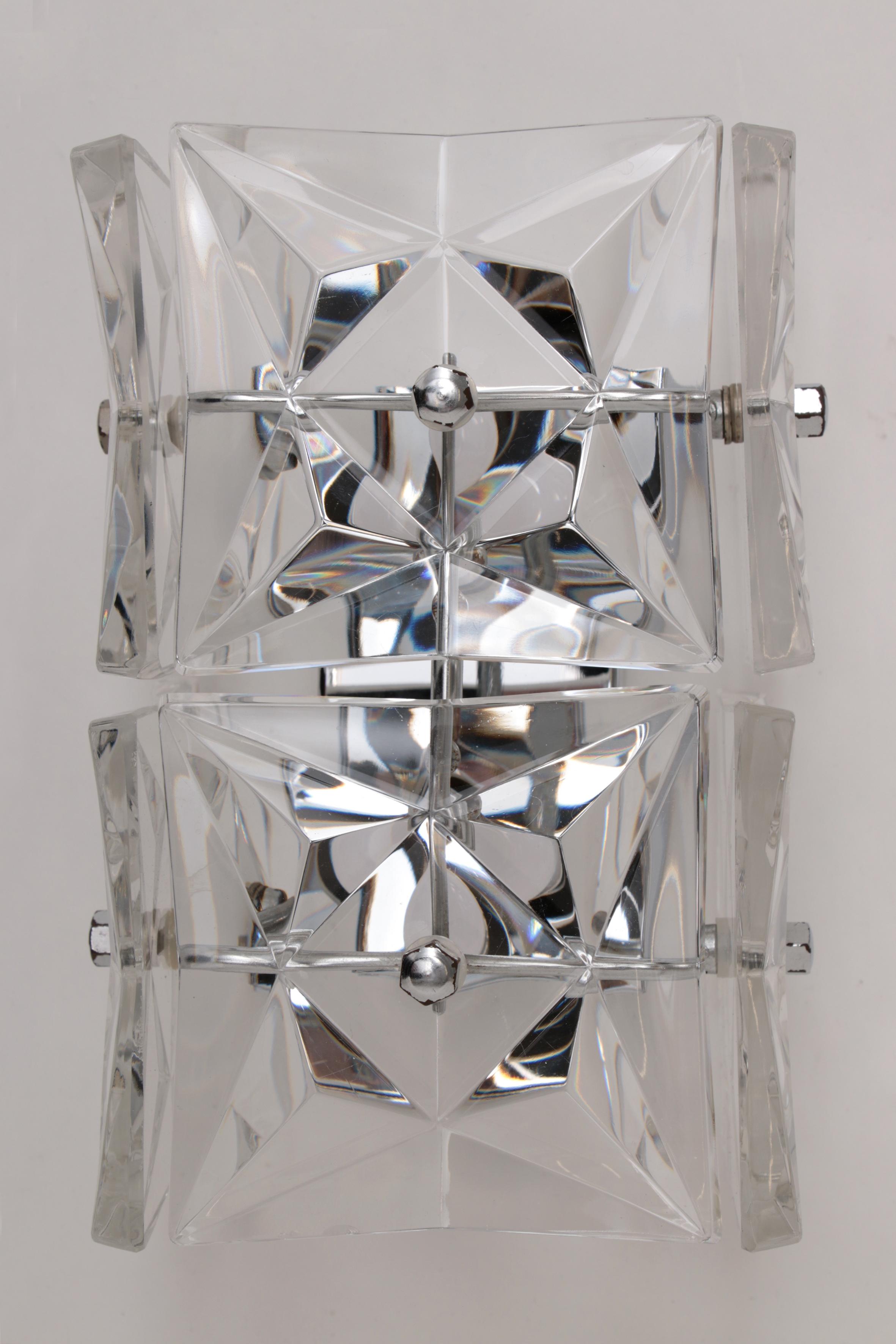 Crystal Glass Wall Lamps by Kinkeldey, 1960s For Sale 1