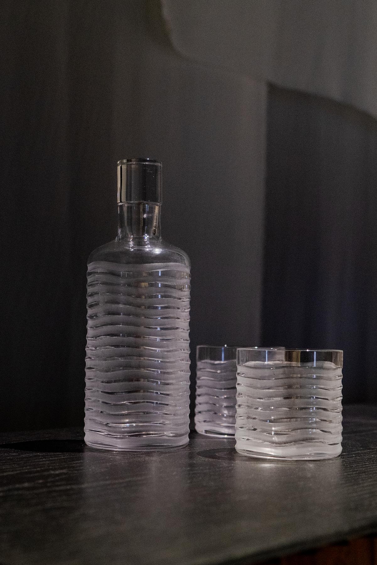Fait main Carafe à whisky en cristal taillé et verre de bar, fabriquée à la main en Italie  en vente
