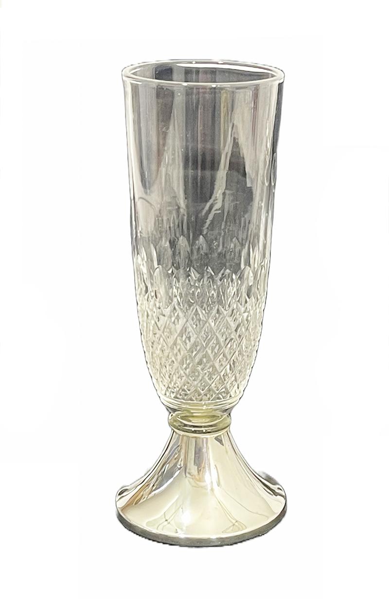 20th Century Crystal Glasses of 14 Pieces, 2 Glasses with Silver Foot, Set for 2 For Sale