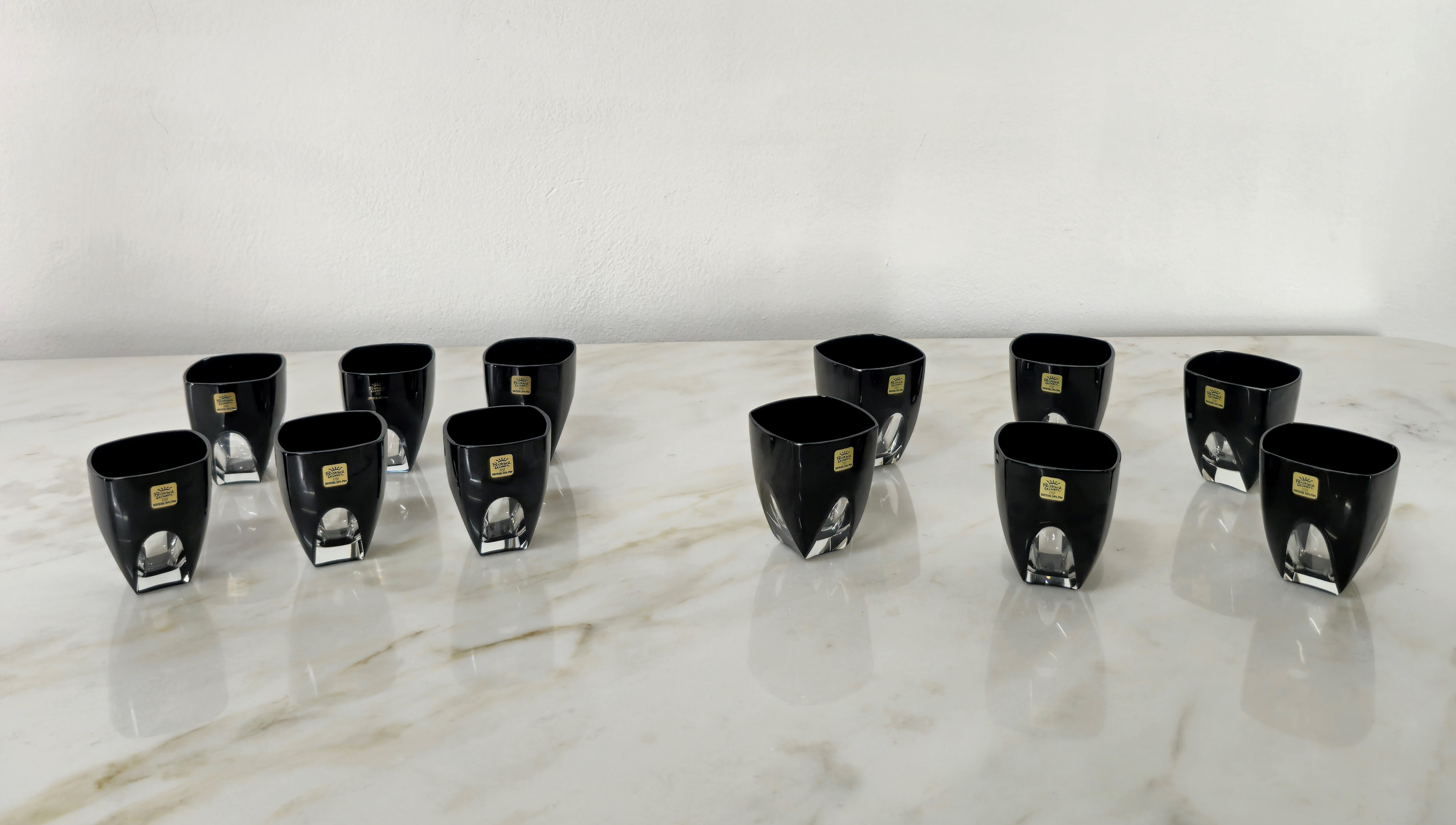 Crystal Glasses Service Richard Ginori Black Postmodern Italy 1990s Set of 12 In Excellent Condition For Sale In Palermo, IT