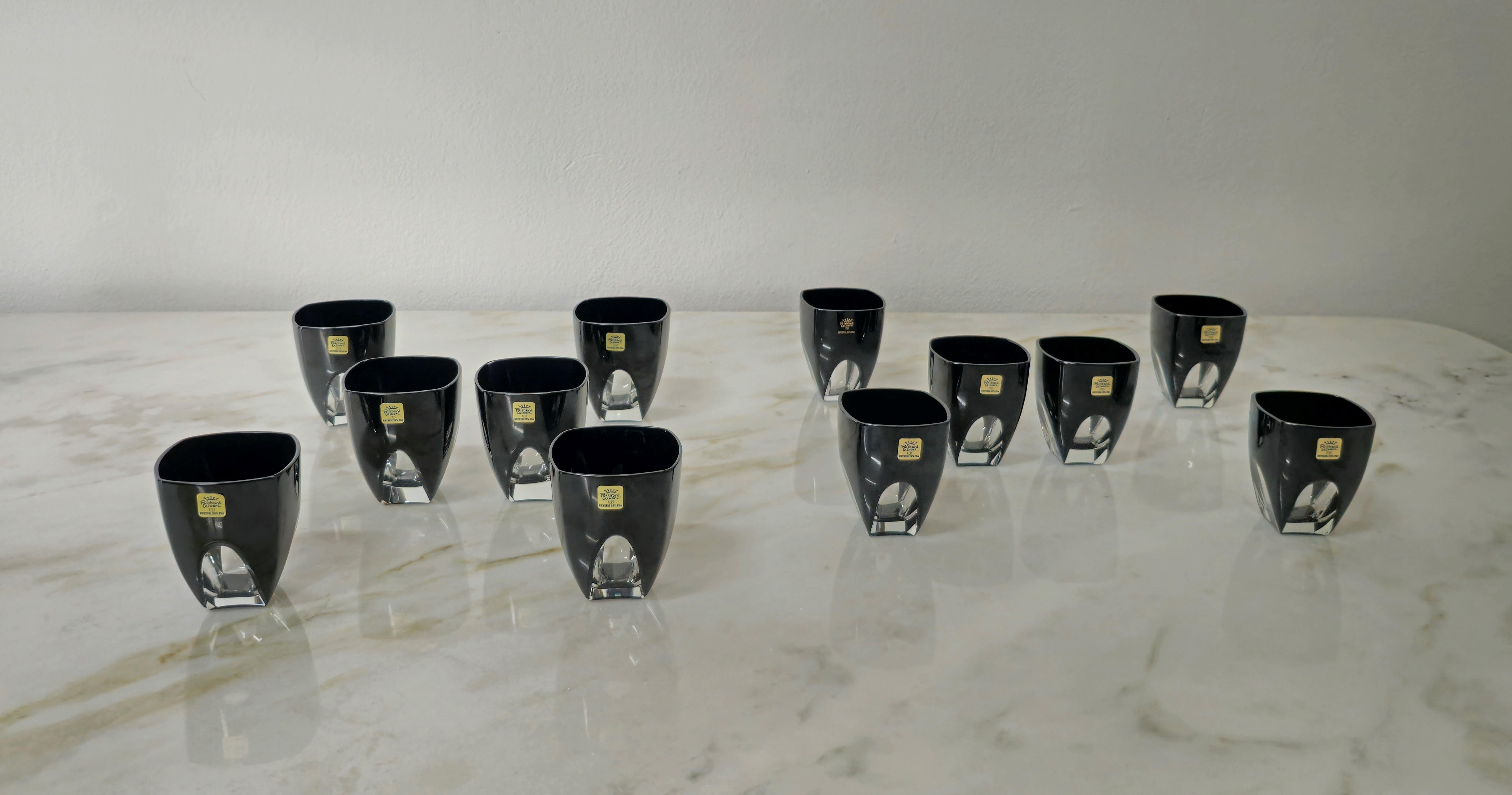 Late 20th Century Crystal Glasses Service Richard Ginori Black Postmodern Italy 1990s Set of 12 For Sale