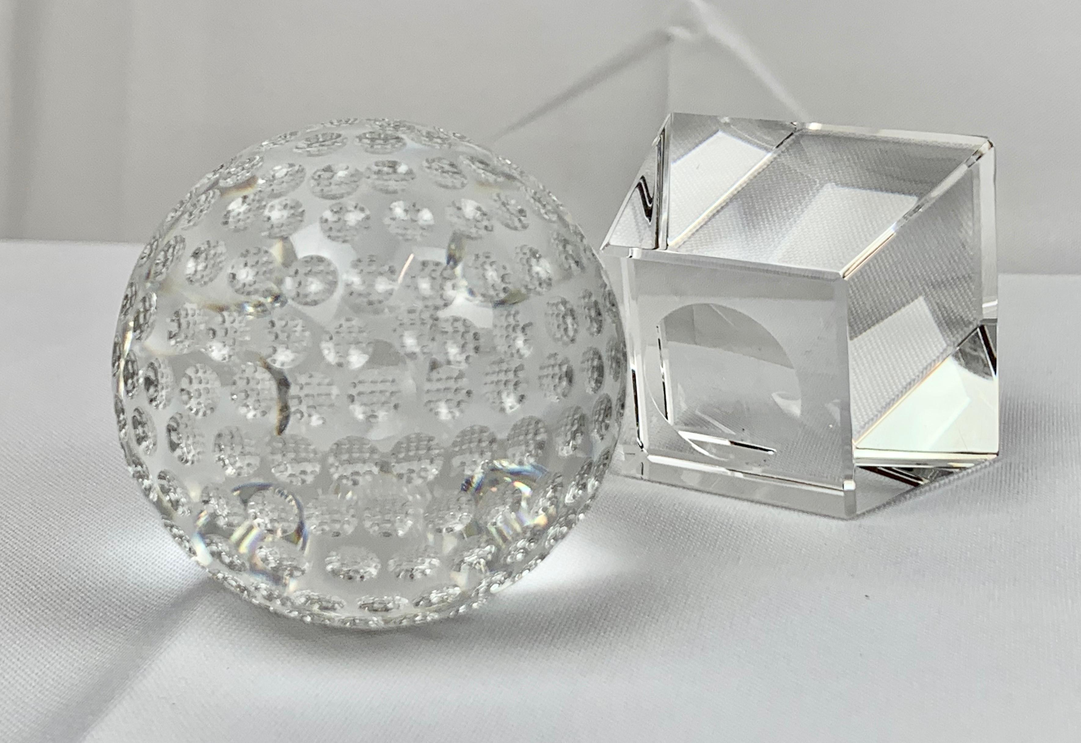 Sporting Art Crystal Golf Ball on Crystal Stand in Two Parts For Sale