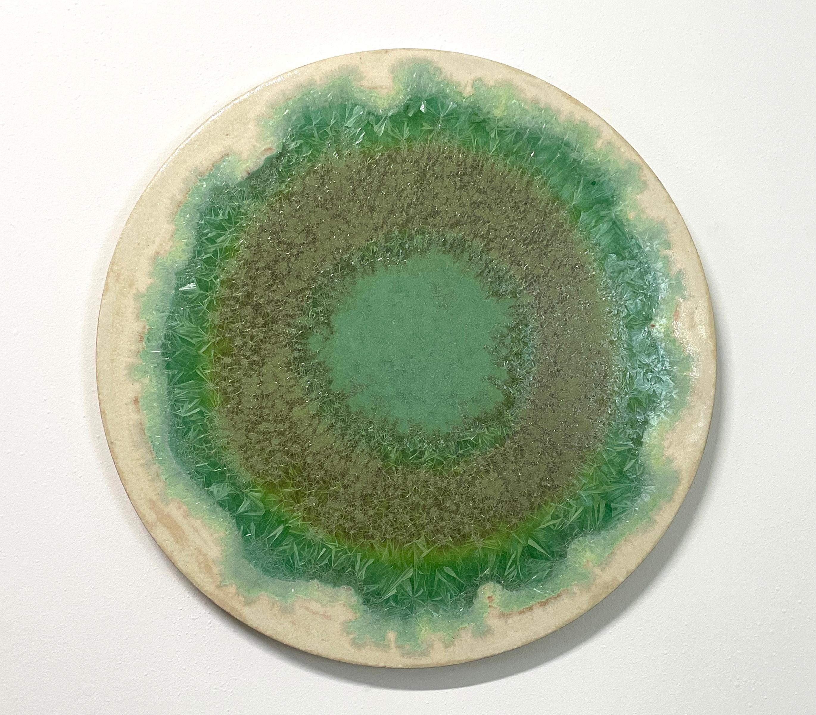 Crystal Halo
Ceramic crystal glaze painting by William Edwards
Hand rolled earthenware circular slab with crystal glaze. 

William received his BFA in sculpture from the historic San Francisco Art Institute and his MFA from UC Davis. William