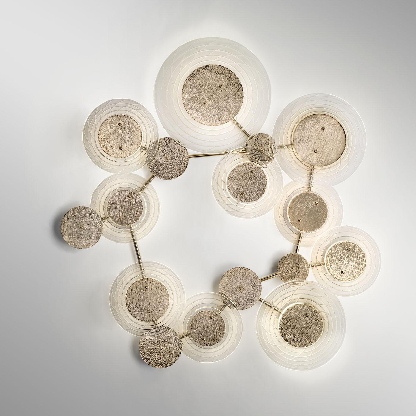 Italian Crystal Hammered Metal 10-lights Ceiling Lamp by Il Paralume Marina For Sale