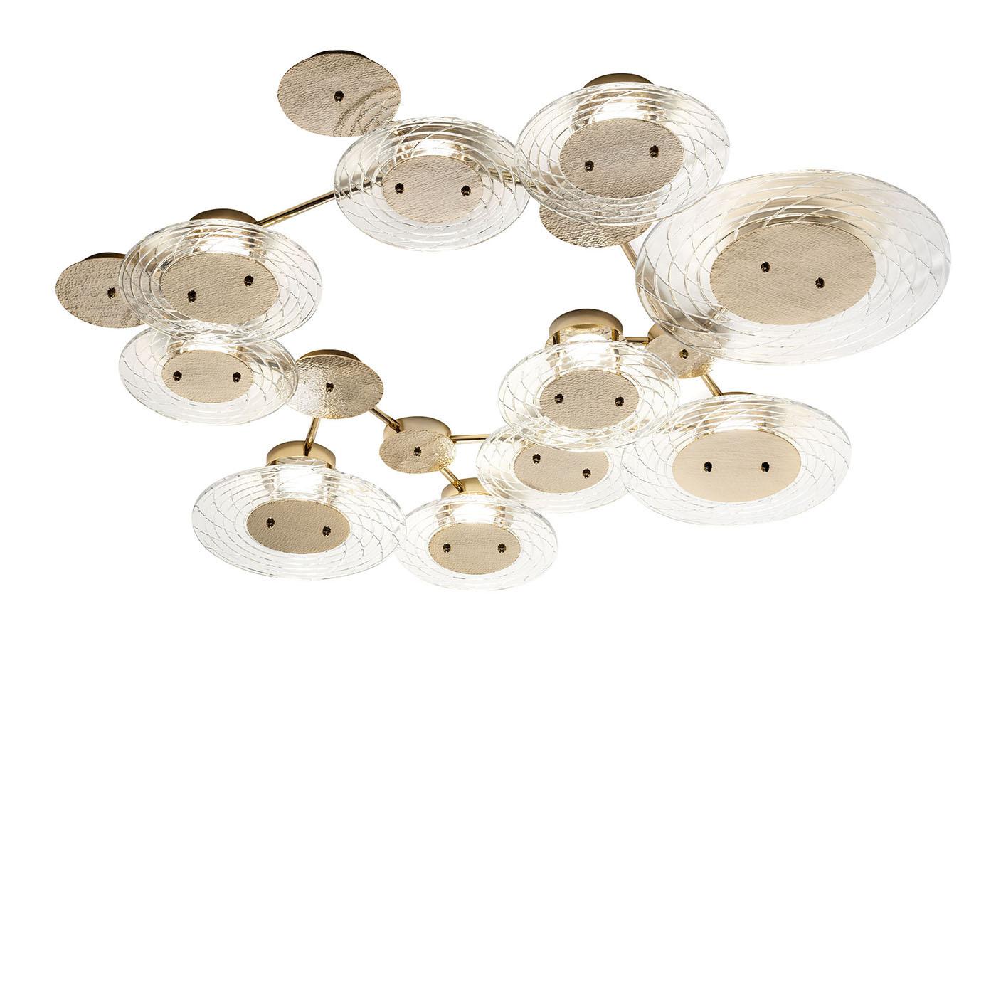 Crystal Hammered Metal 10-lights Ceiling Lamp by Il Paralume Marina In New Condition For Sale In Milan, IT
