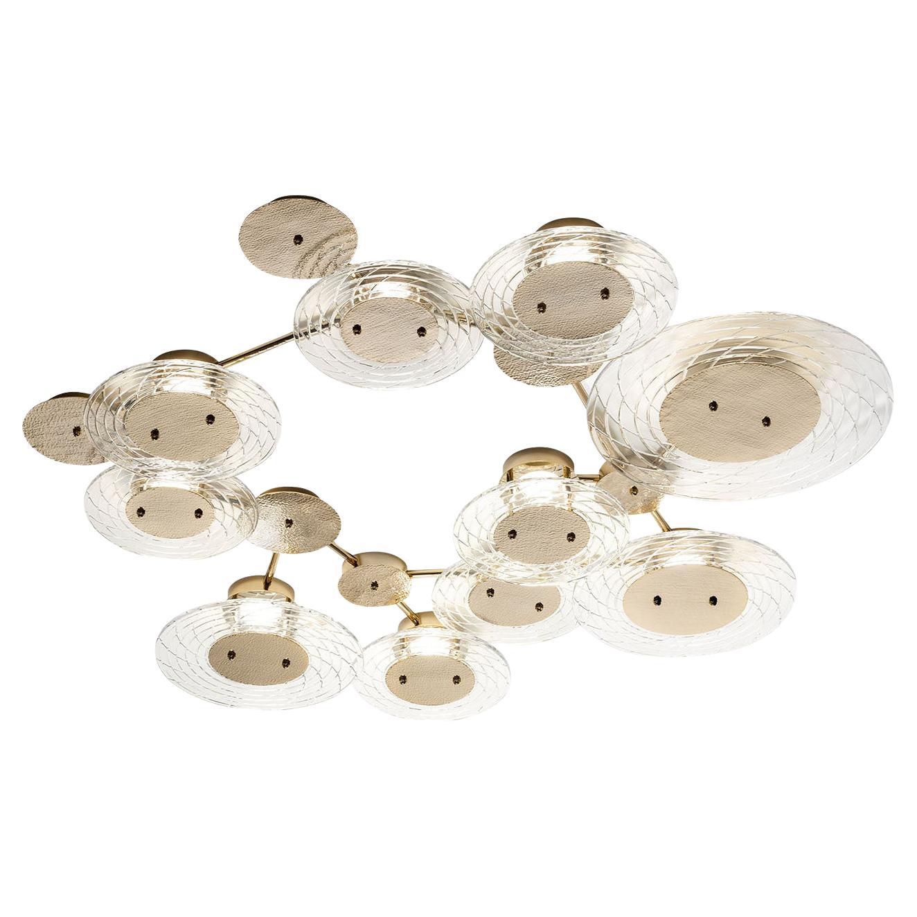 Crystal Hammered Metal 10-lights Ceiling Lamp by Il Paralume Marina