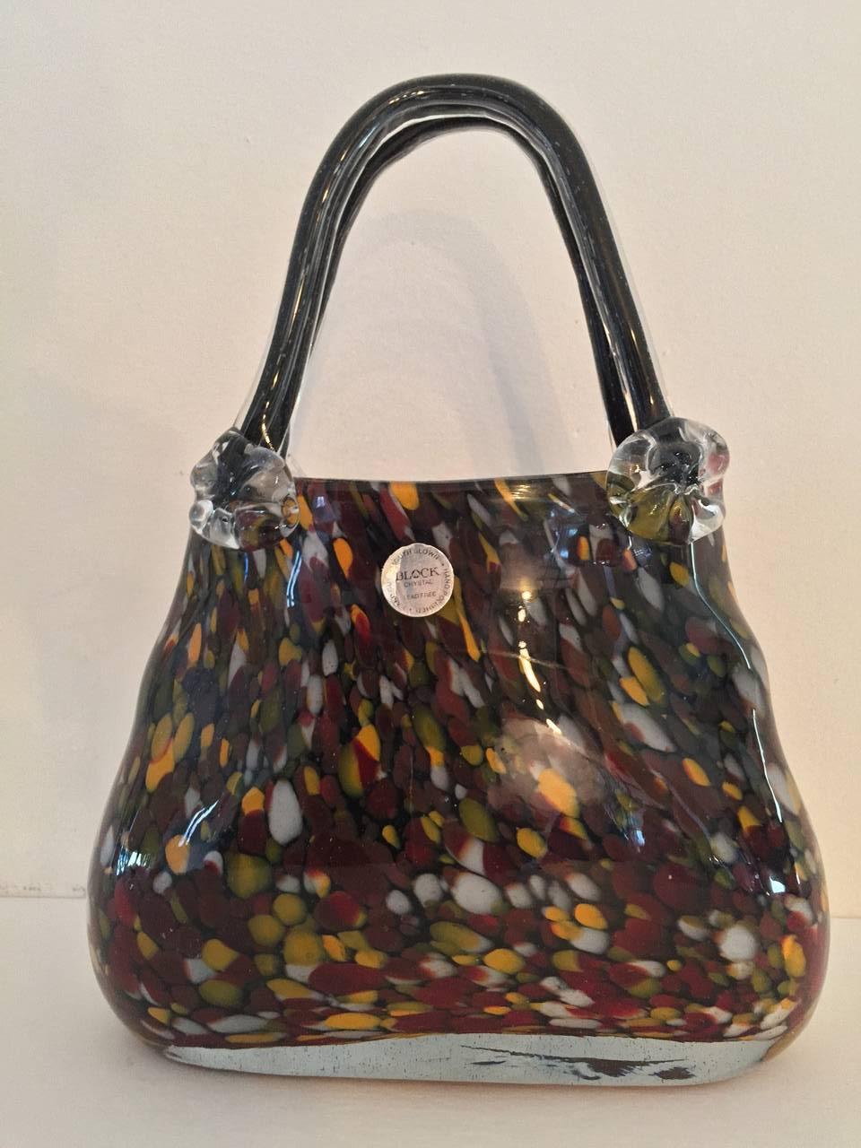 A women's handbag made of lead crystal by Block.  Portugal, circa 1980.  Feature beautiful inclusions. Signed with maker's label.