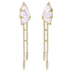 Crystal Haze Detachable Drop Earrings - 18 Carat Yellow Gold and Mother of Pearl