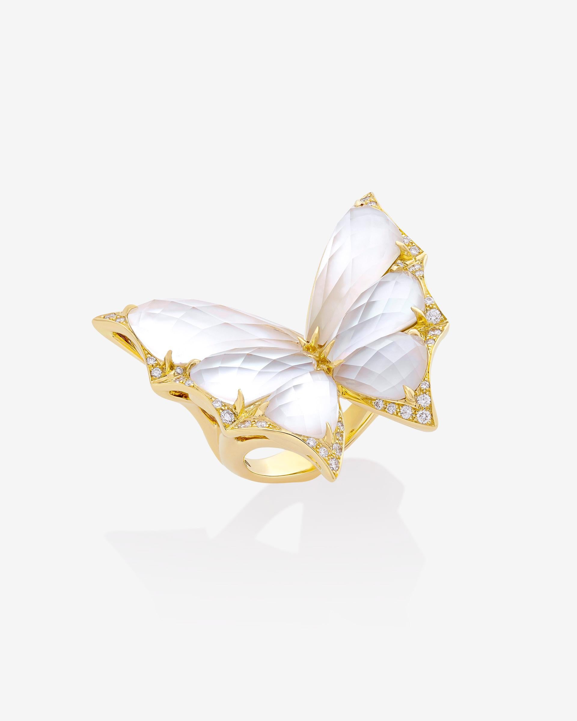 For Sale:  Crystal Haze Large Cocktail Ring - 18 Carat Yellow Gold and Mother of Pearl 4
