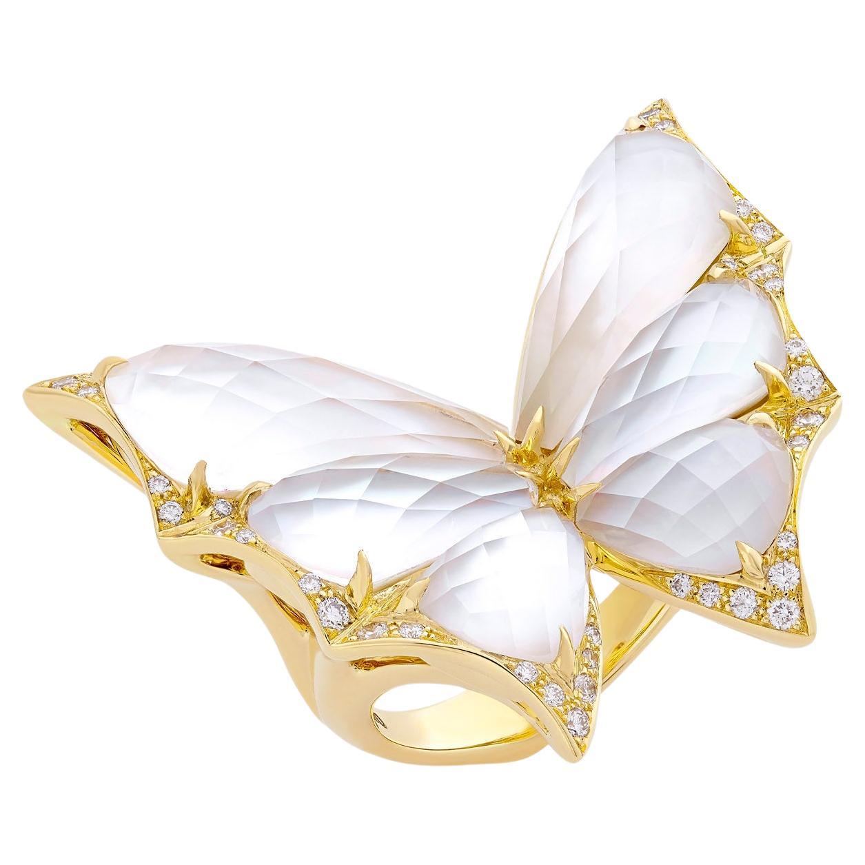 For Sale:  Crystal Haze Large Cocktail Ring - 18 Carat Yellow Gold and Mother of Pearl