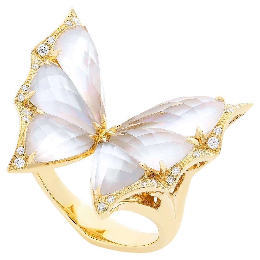 For Sale:  Crystal Haze Small Cocktail Ring - 18 Carat Yellow Gold and Mother of Pearl