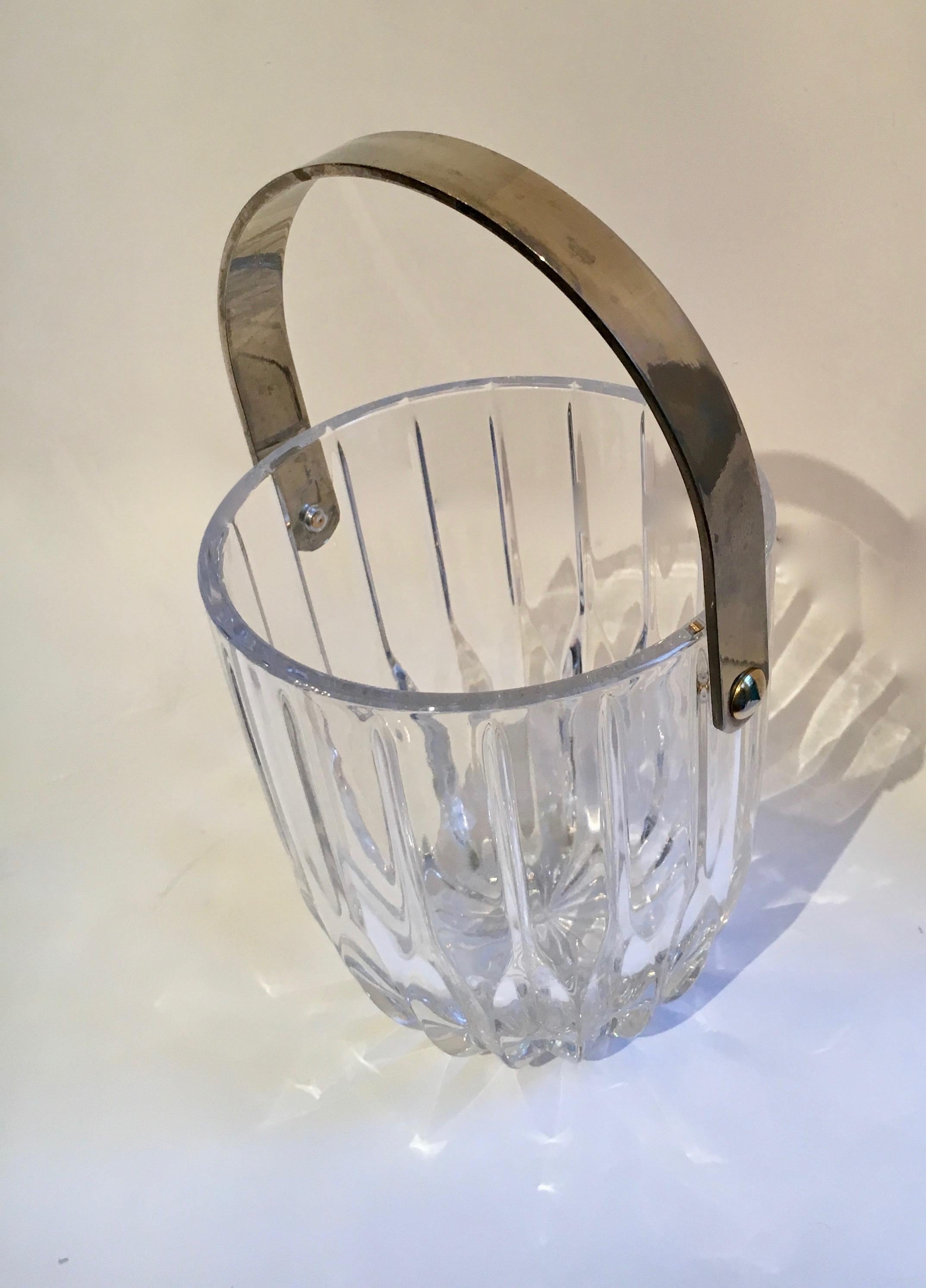Mid-Century Modern Crystal Ice Bucket with Nickel Handle For Sale