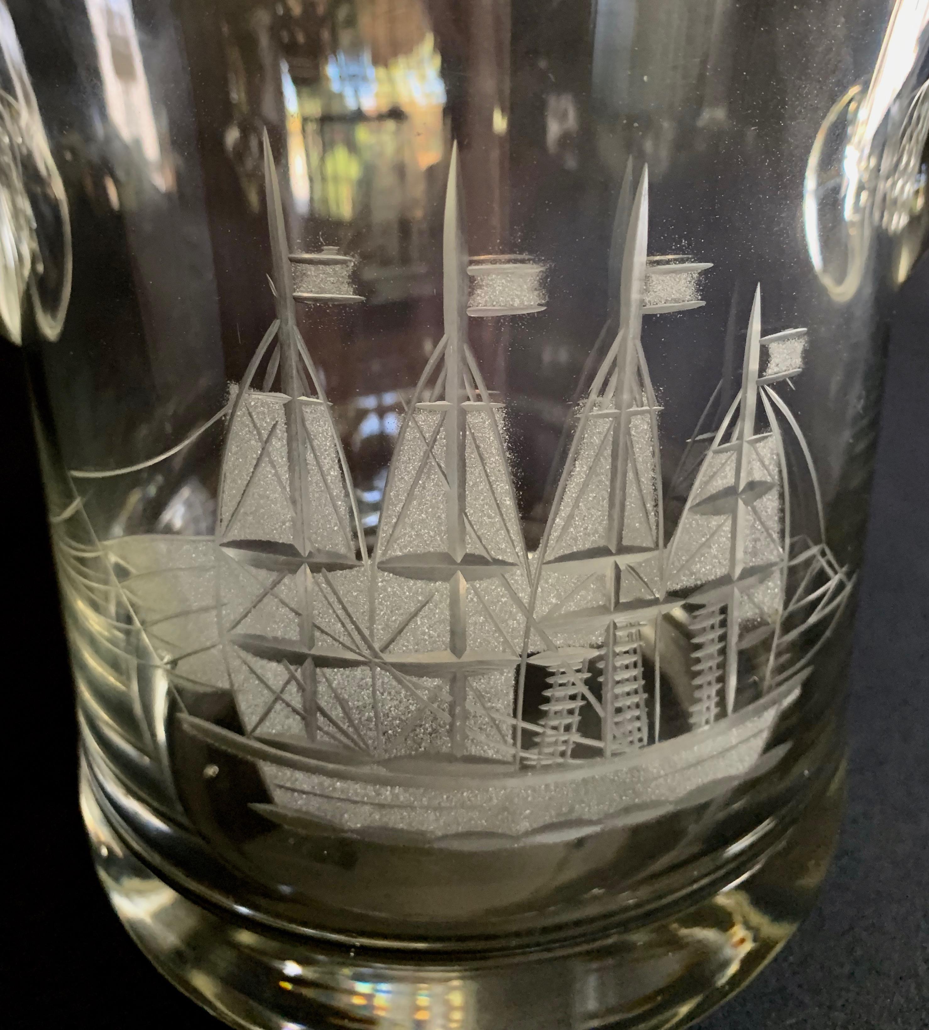 Crystal Ice Champagne Bucket with Etched Boat In Good Condition In Los Angeles, CA