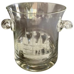 Vintage Crystal Ice Champagne Bucket with Etched Boat