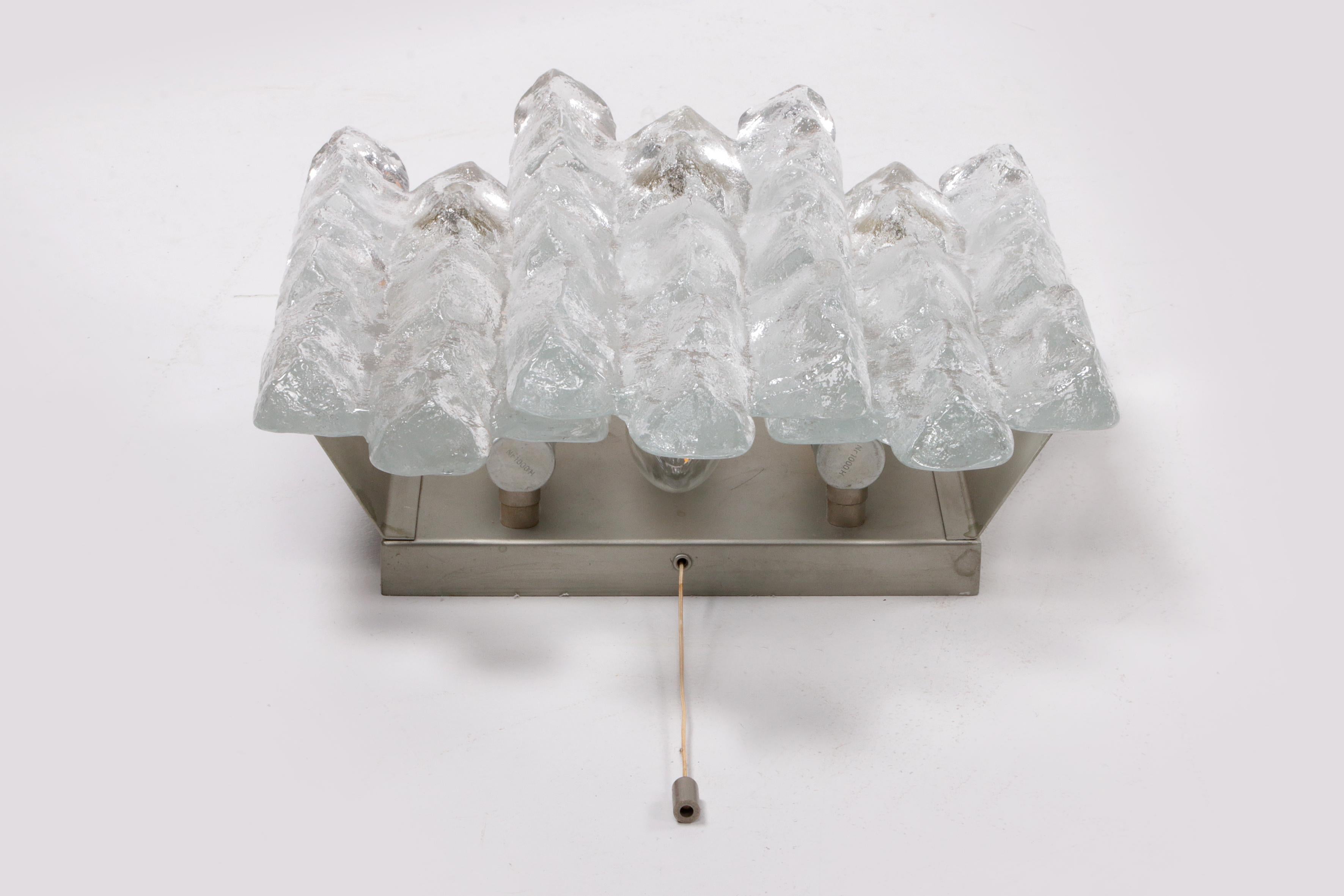 Crystal Ice Glass Wall Lamp Design by J. T. Kalmar 1960 For Sale 3