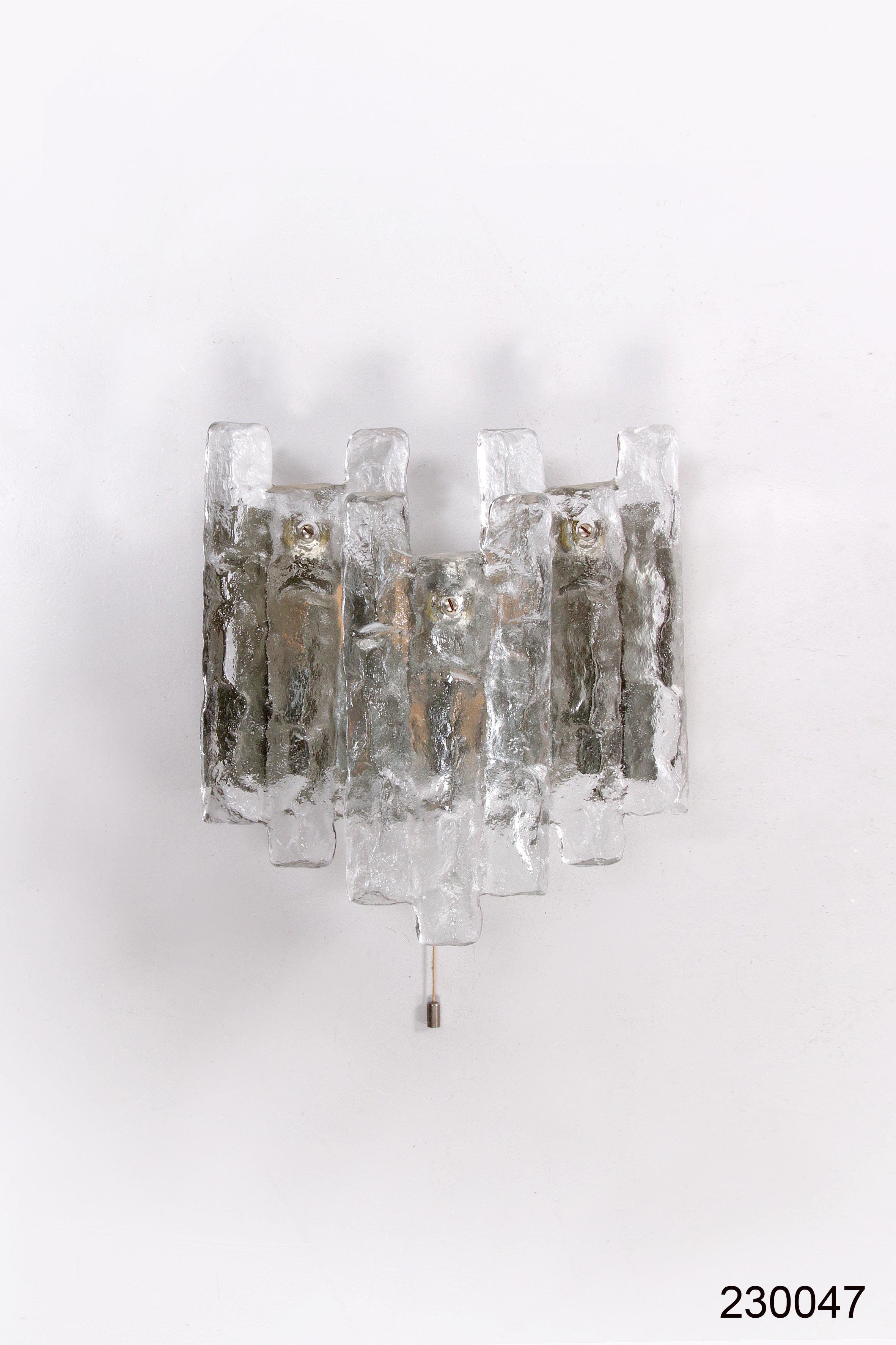 Crystal Ice Glass Wall Lamp Design by J. T. Kalmar 1960 For Sale 6