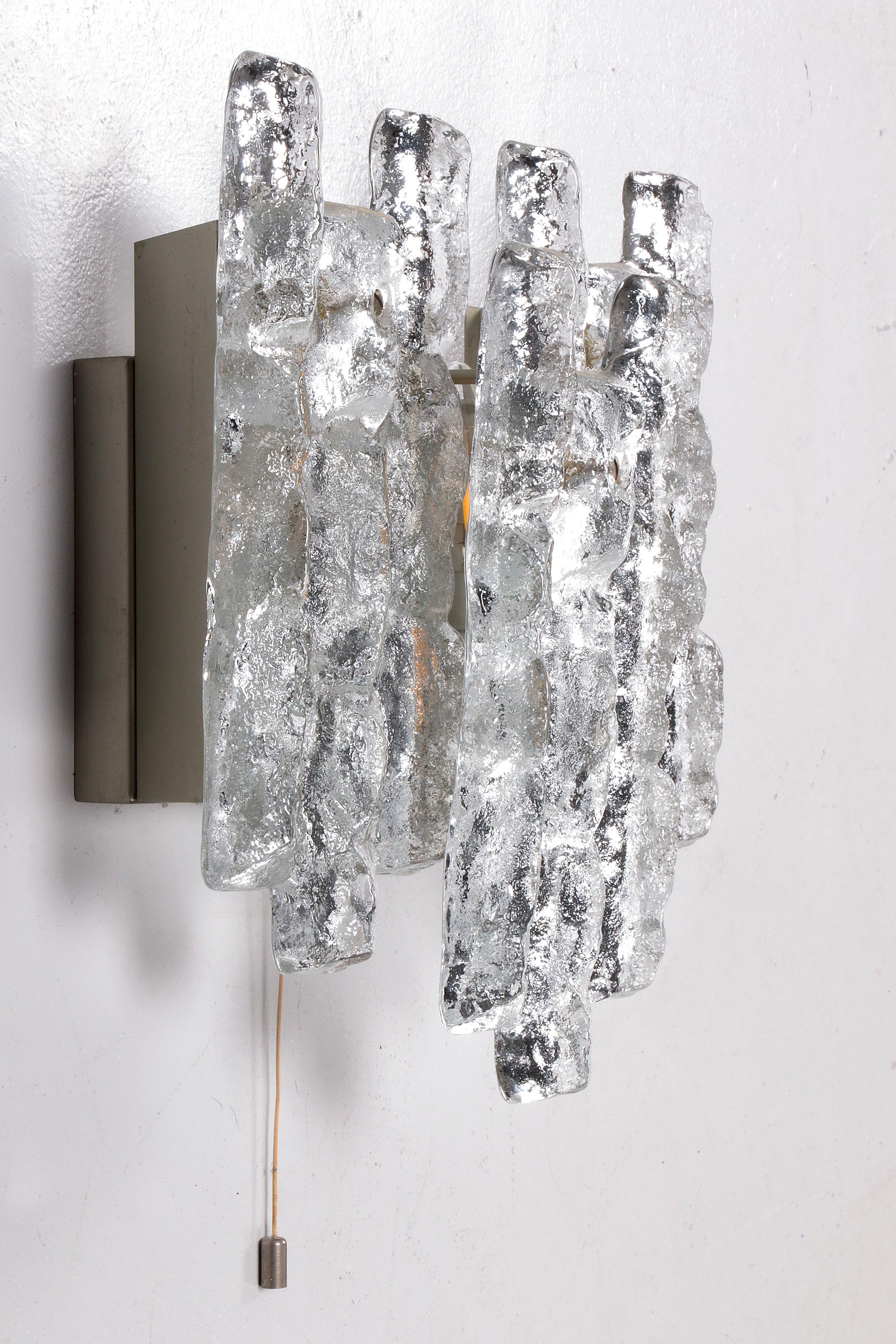 Austrian Crystal Ice Glass Wall Lamp Design by J. T. Kalmar 1960 For Sale