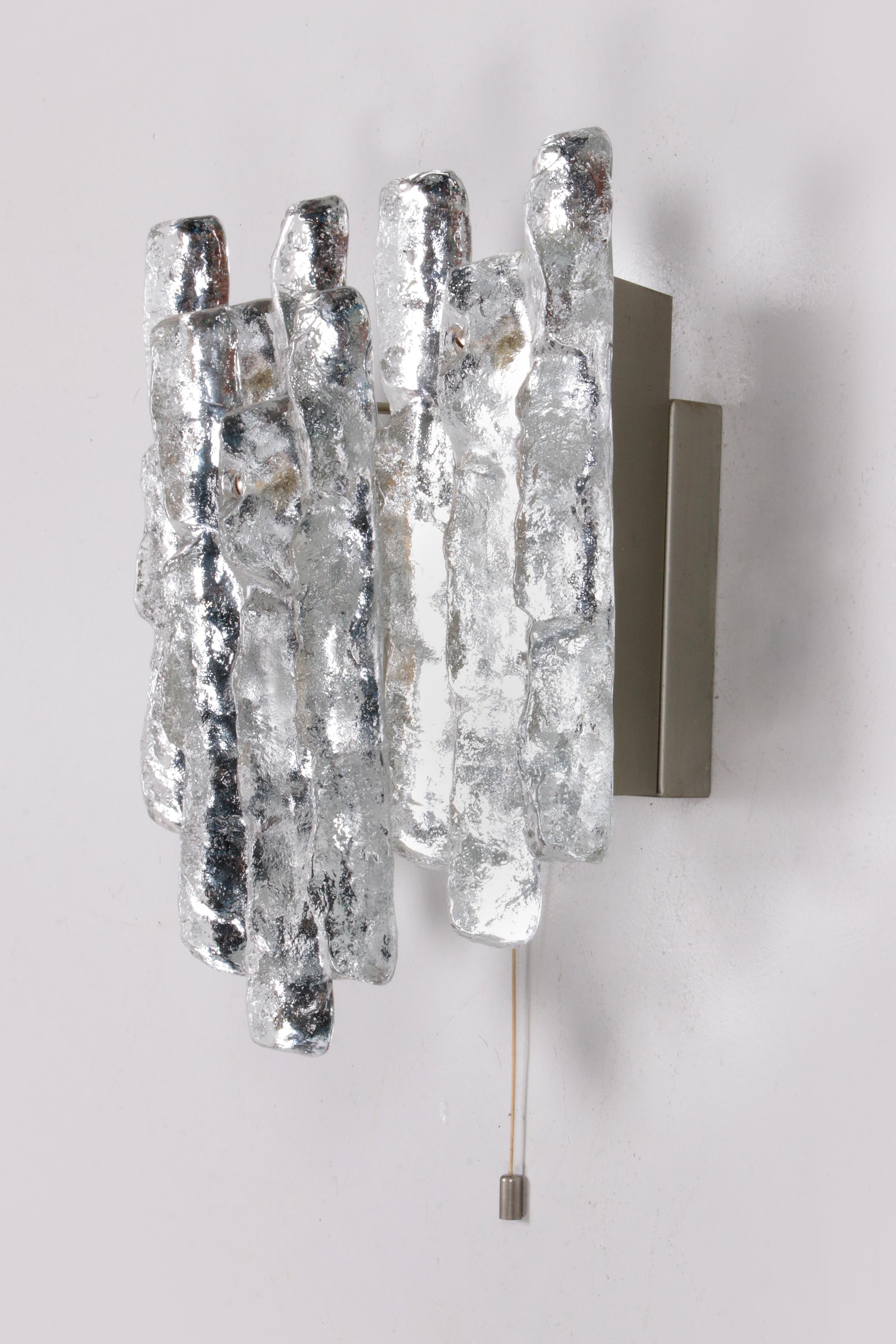 Crystal Ice Glass Wall Lamp Design by J. T. Kalmar 1960 In Good Condition For Sale In Oostrum-Venray, NL