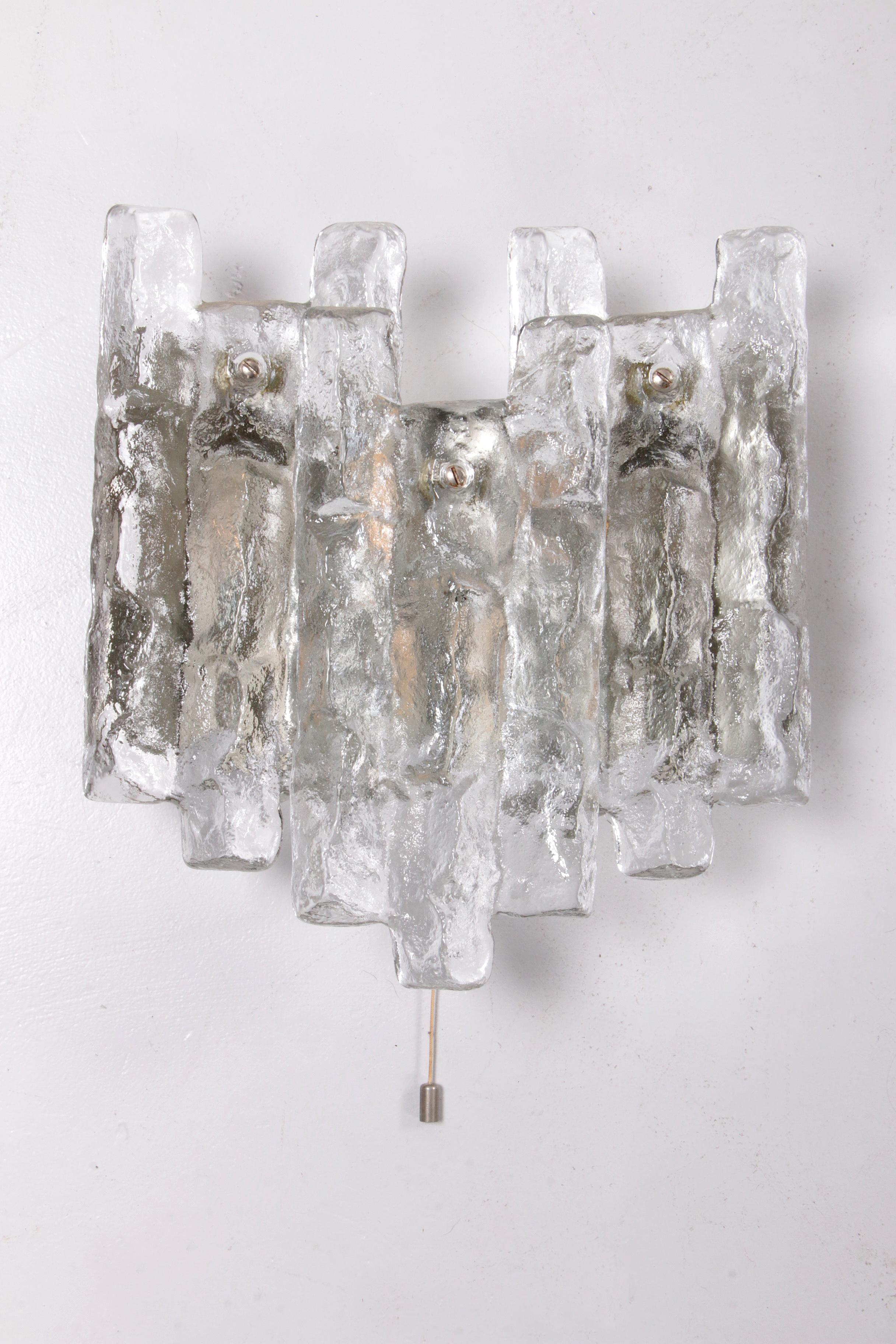 Mid-20th Century Crystal Ice Glass Wall Lamp Design by J. T. Kalmar 1960 For Sale