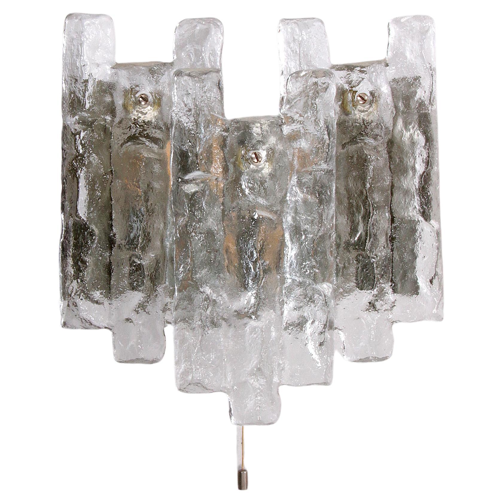 Crystal Ice Glass Wall Lamp Design by J. T. Kalmar 1960 For Sale