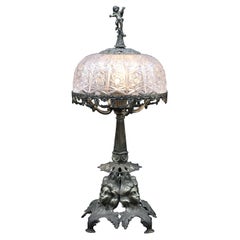 Crystal Italian Antique Table Lamp , table lamp, carved bronze base, circa 1930