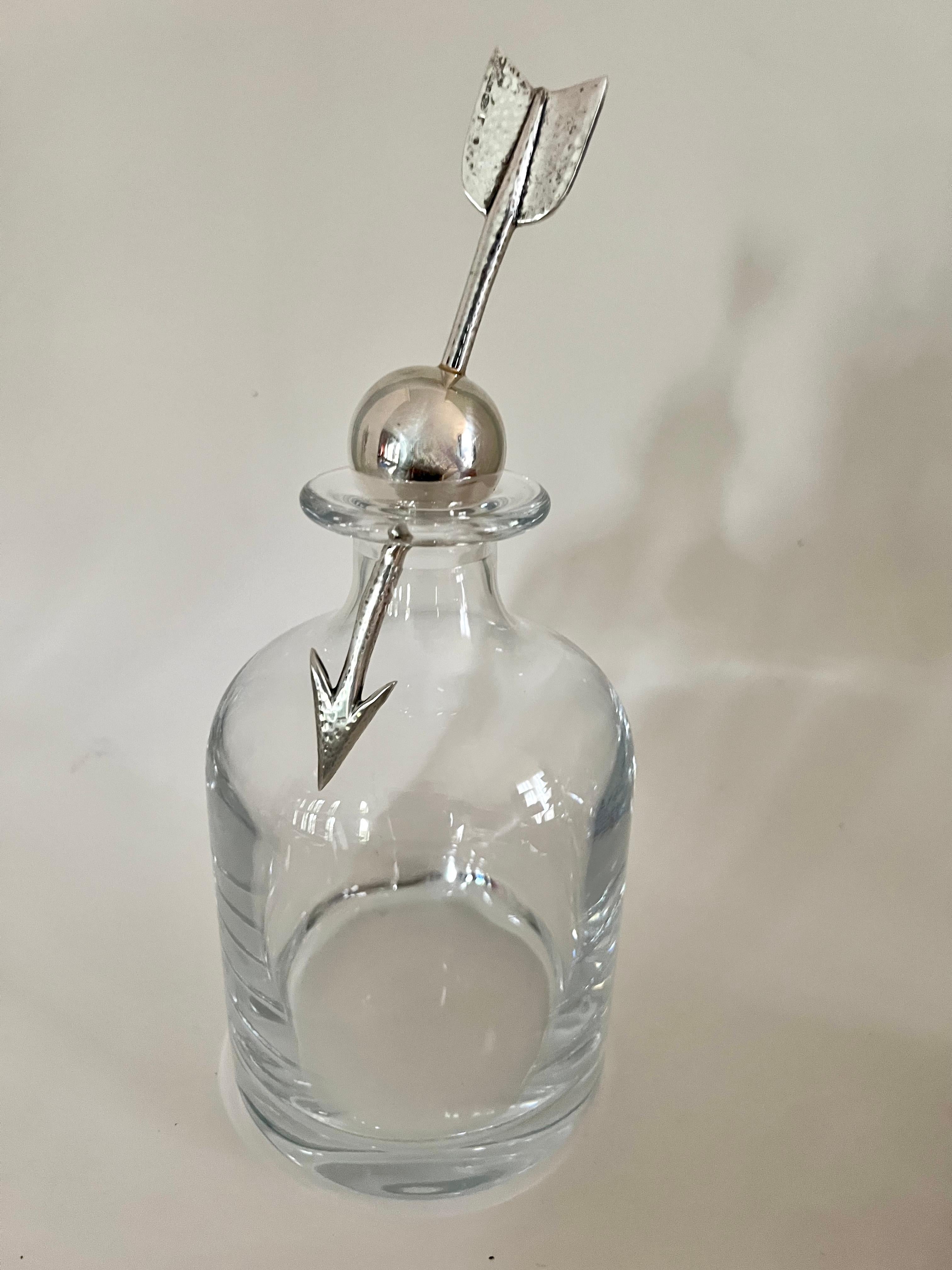 Crystal Italian Pampaloni Decanter with Hammered Silver Ball and Arrow Stopper 4