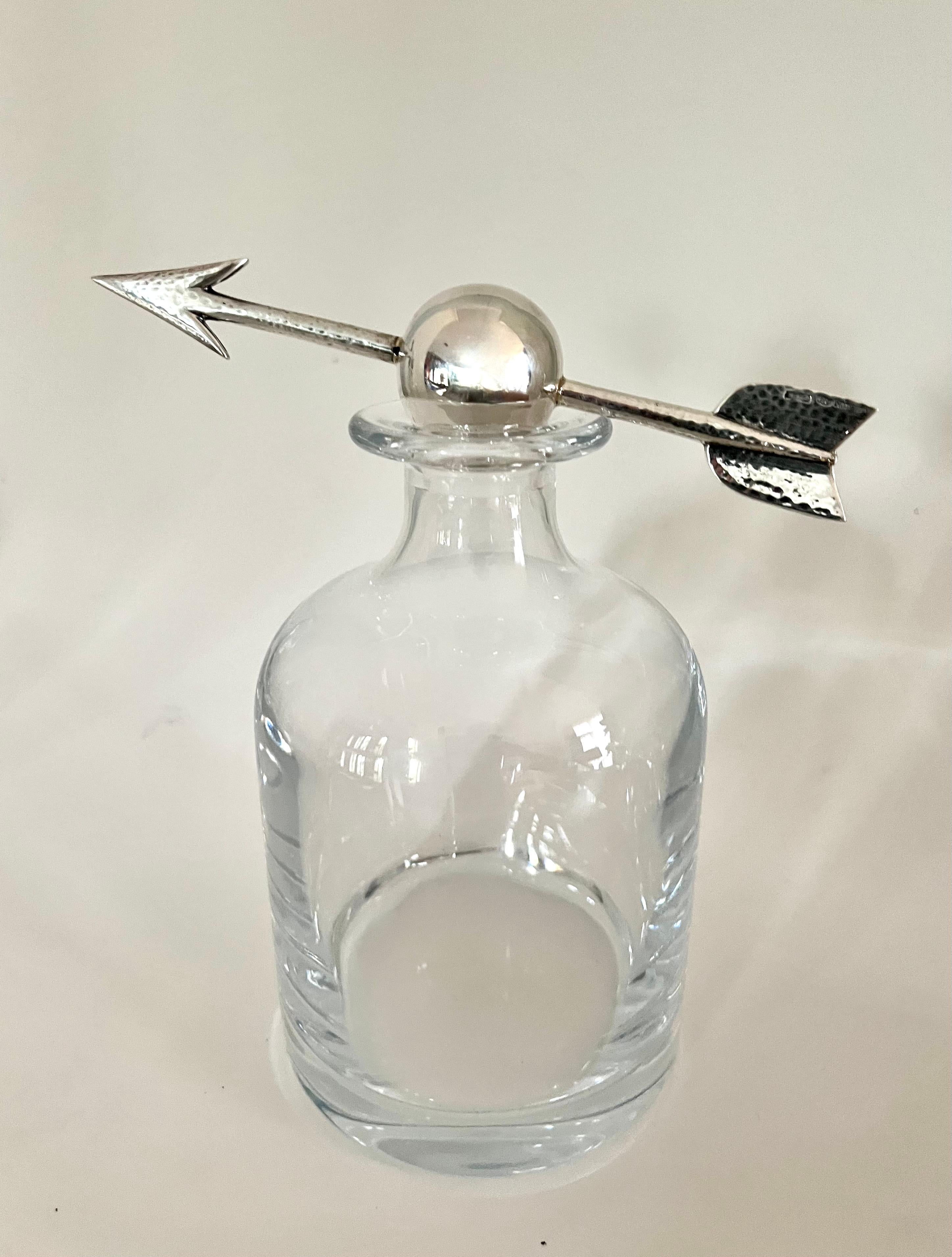 20th Century Crystal Italian Pampaloni Decanter with Hammered Silver Ball and Arrow Stopper