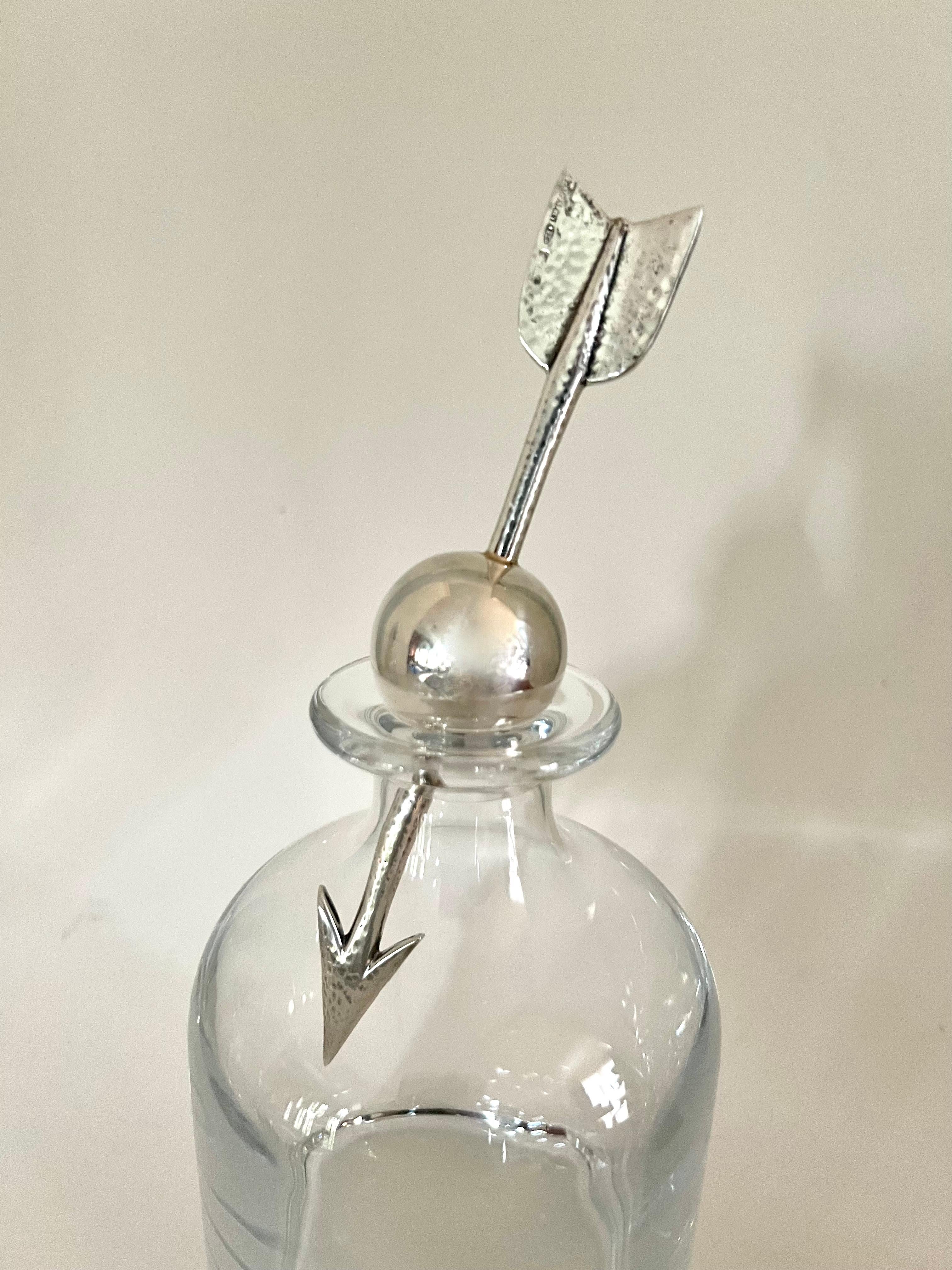 Crystal Italian Pampaloni Decanter with Hammered Silver Ball and Arrow Stopper 1