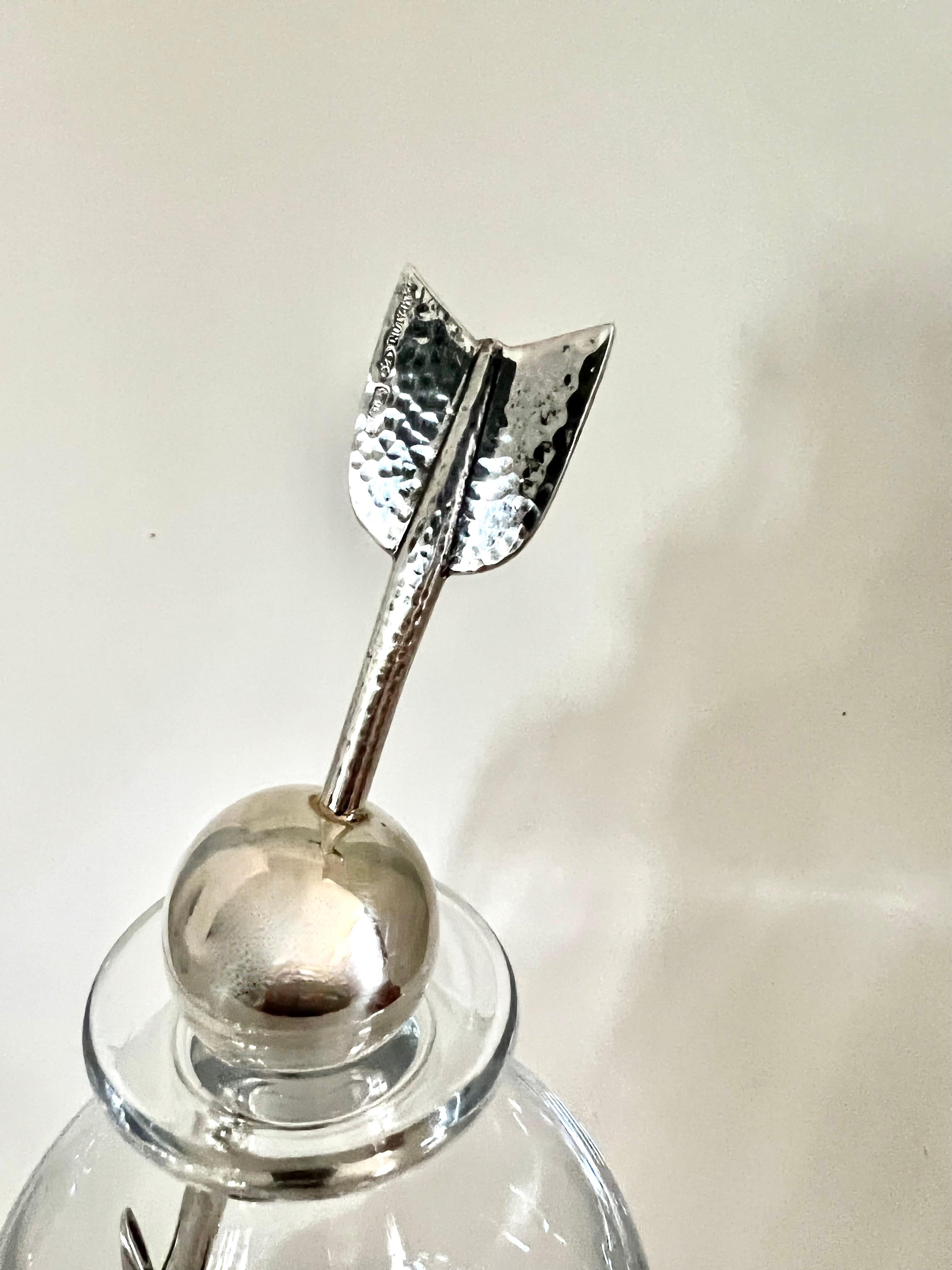 Crystal Italian Pampaloni Decanter with Hammered Silver Ball and Arrow Stopper 2