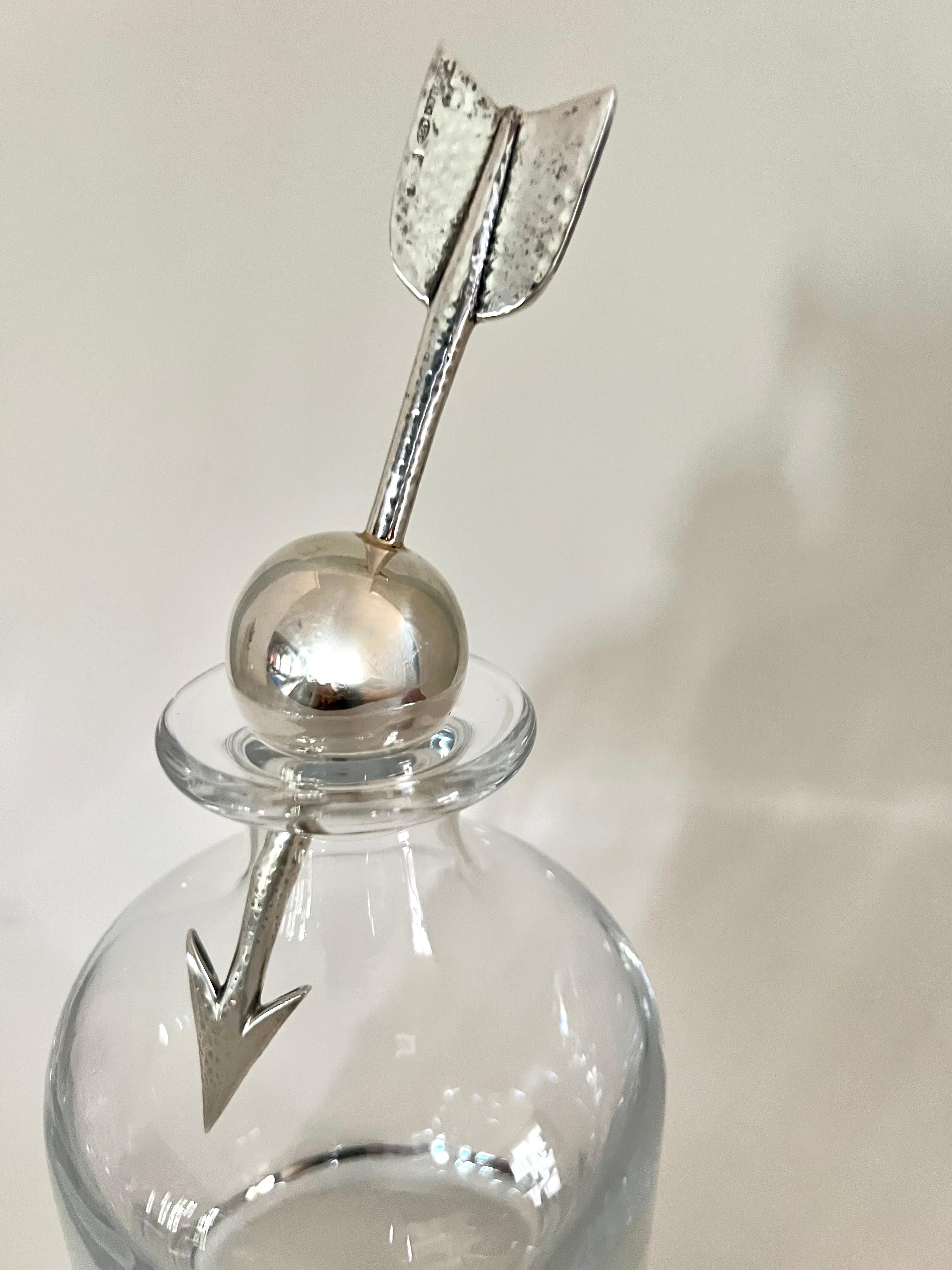 Crystal Italian Pampaloni Decanter with Hammered Silver Ball and Arrow Stopper 3