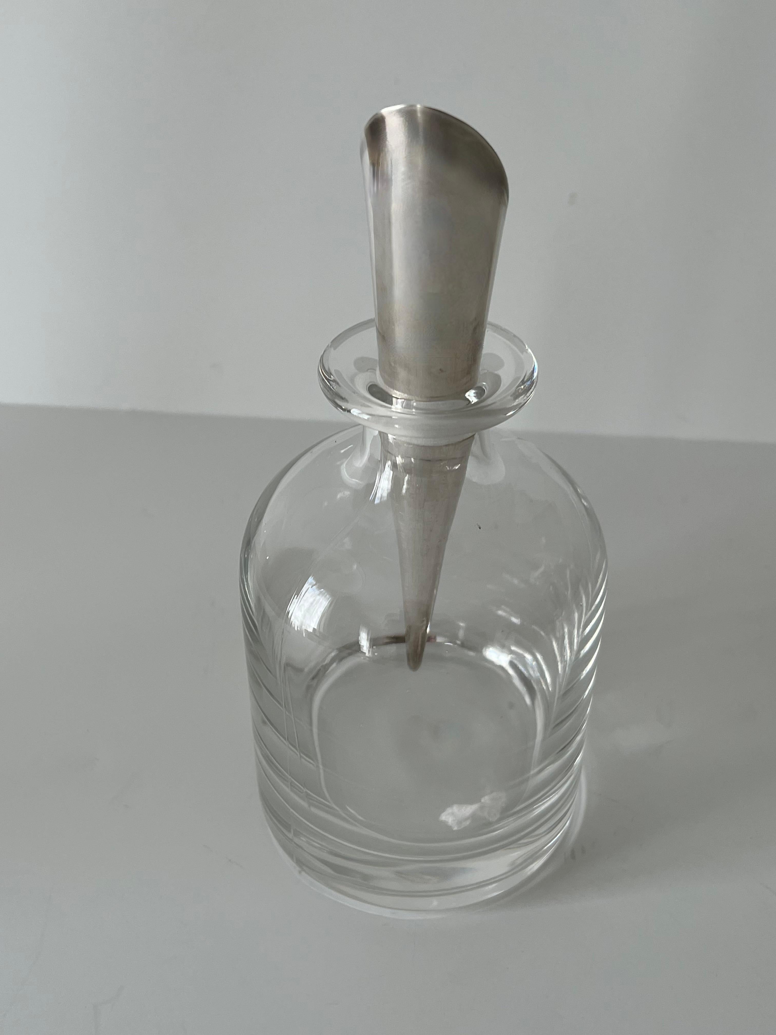 Polished Crystal Italian Pampaloni Decanter with Sterling Silver Cone Style Stopper For Sale