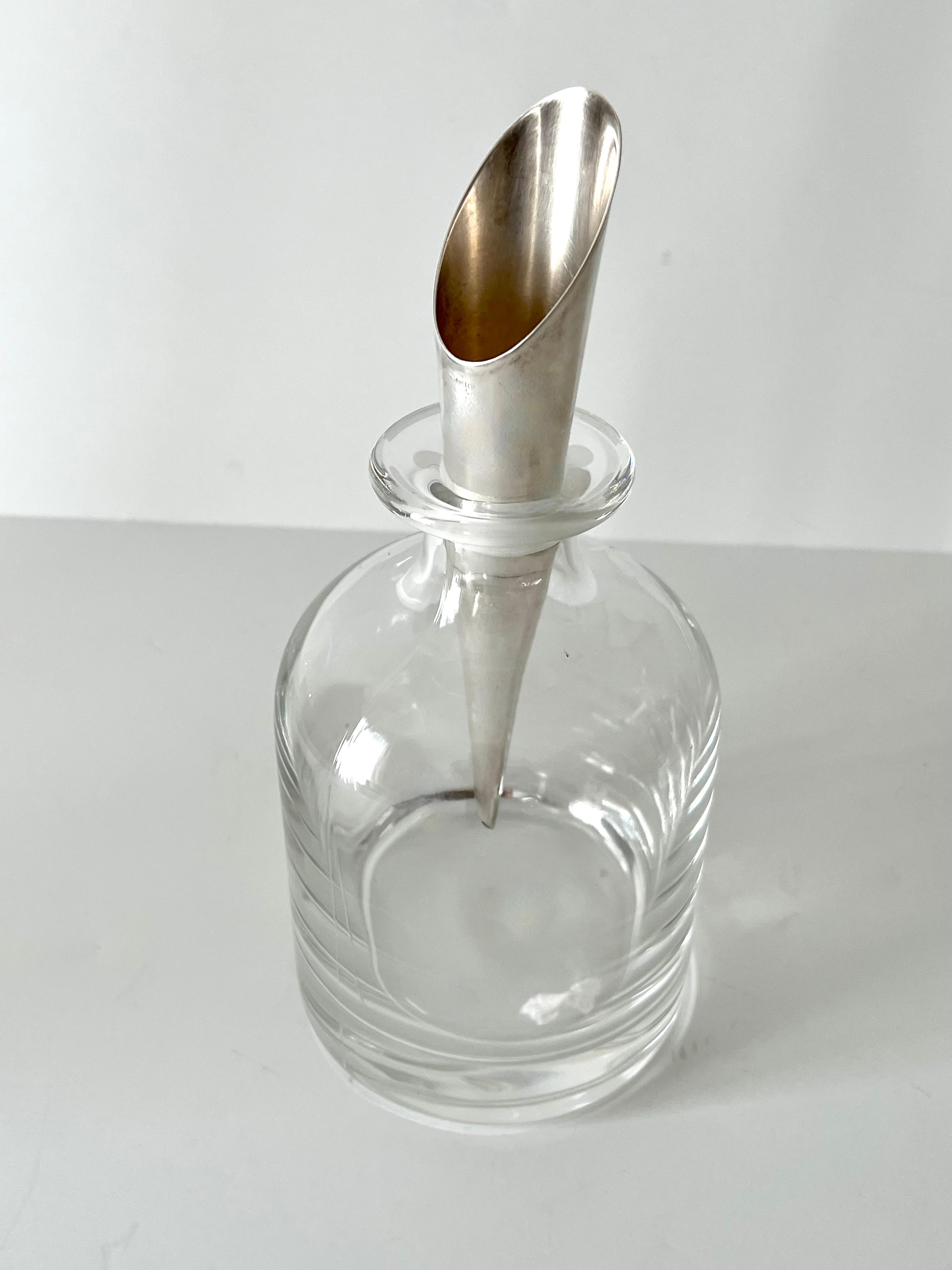 Crystal Italian Pampaloni Decanter with Sterling Silver Cone Style Stopper In Good Condition For Sale In Los Angeles, CA