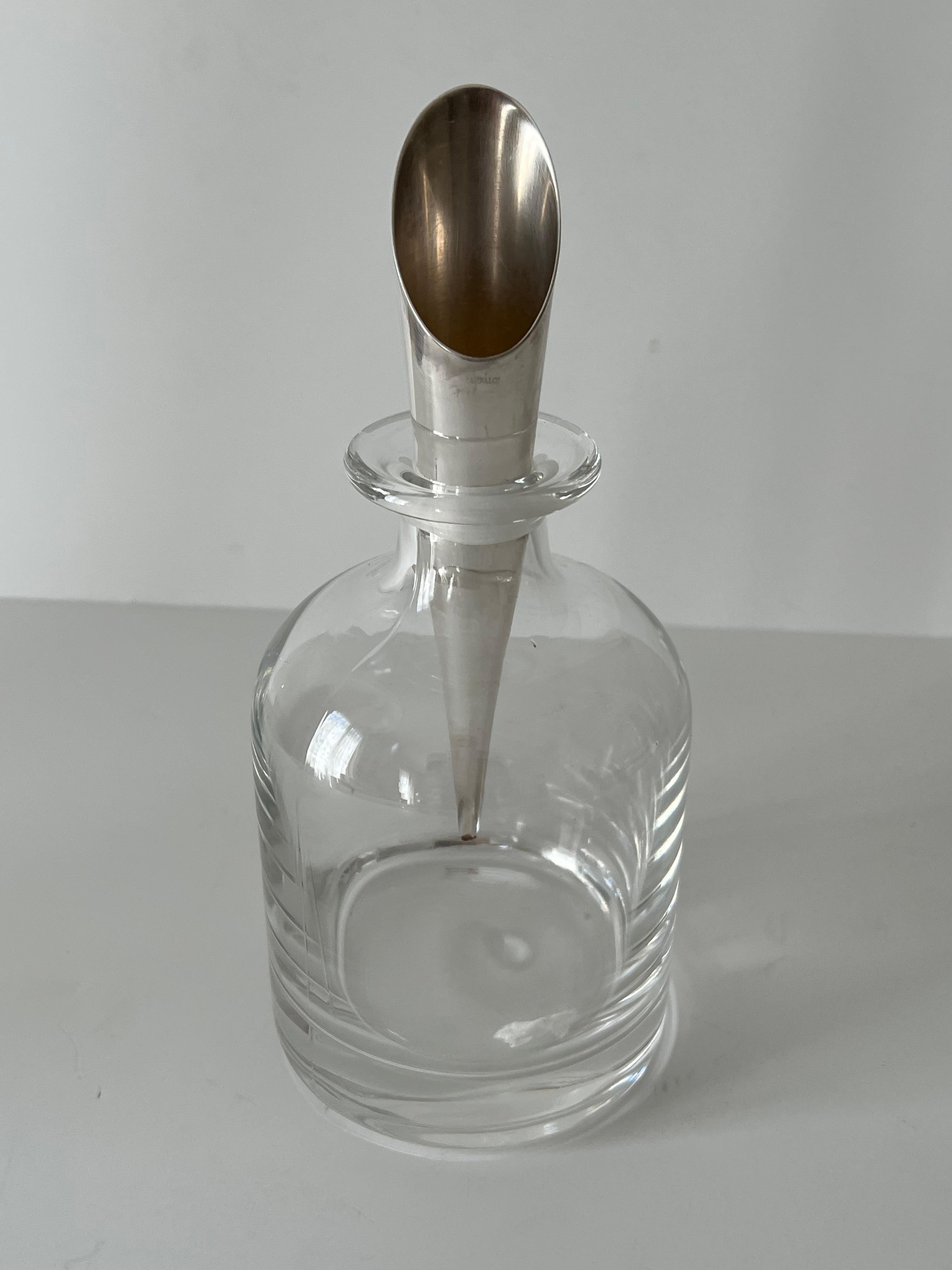 Crystal Italian Pampaloni Decanter with Sterling Silver Cone Style Stopper For Sale 2