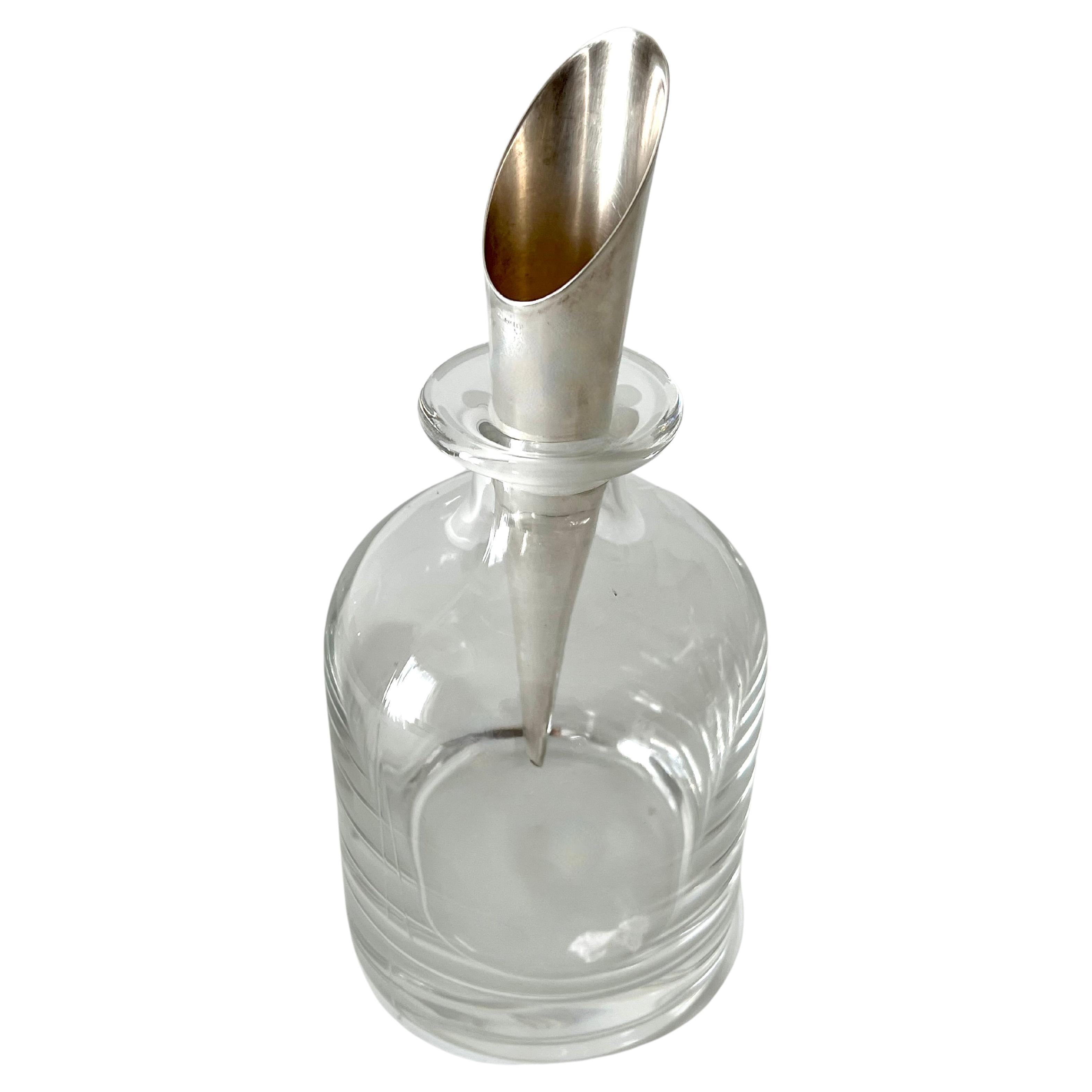 Crystal Italian Pampaloni Decanter with Sterling Silver Cone Style Stopper For Sale