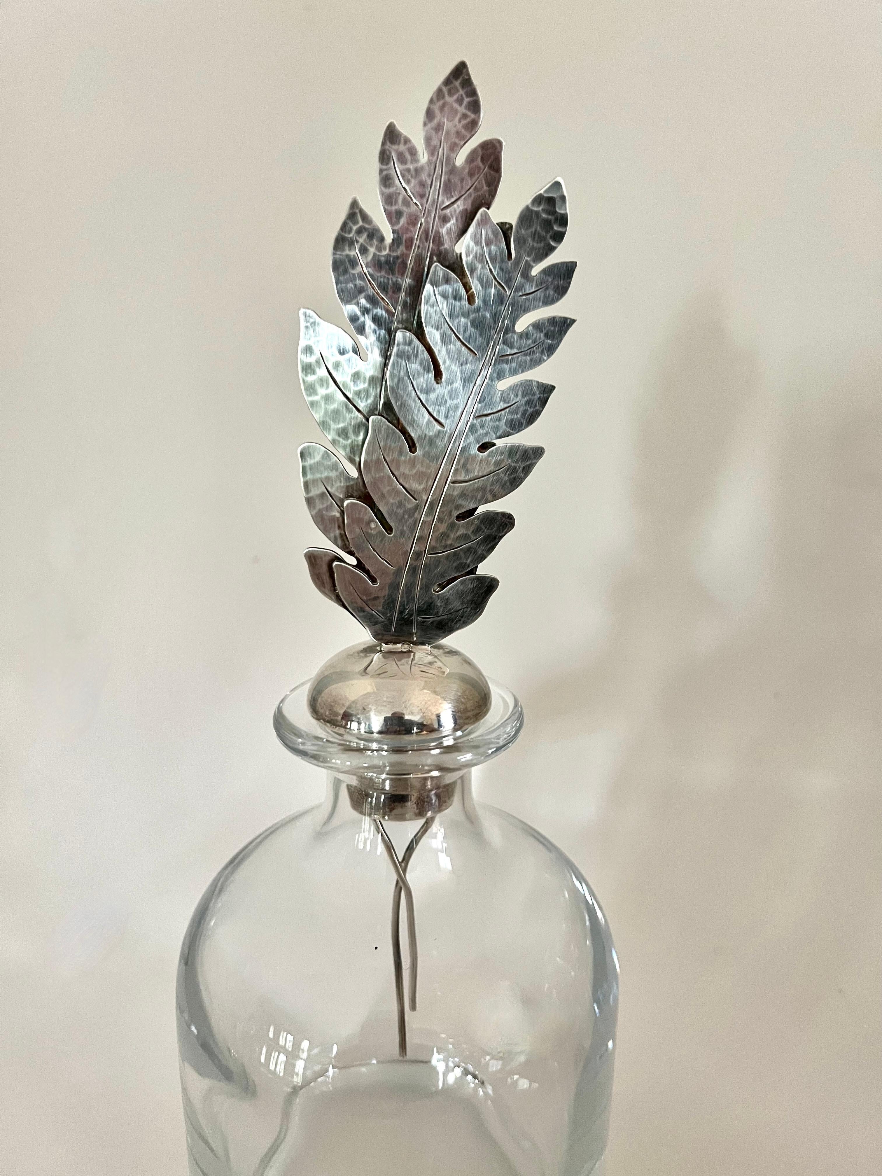 20th Century Crystal Italian Pampaloni Decanter with Sterling Silver Feather or Leaf Stopper