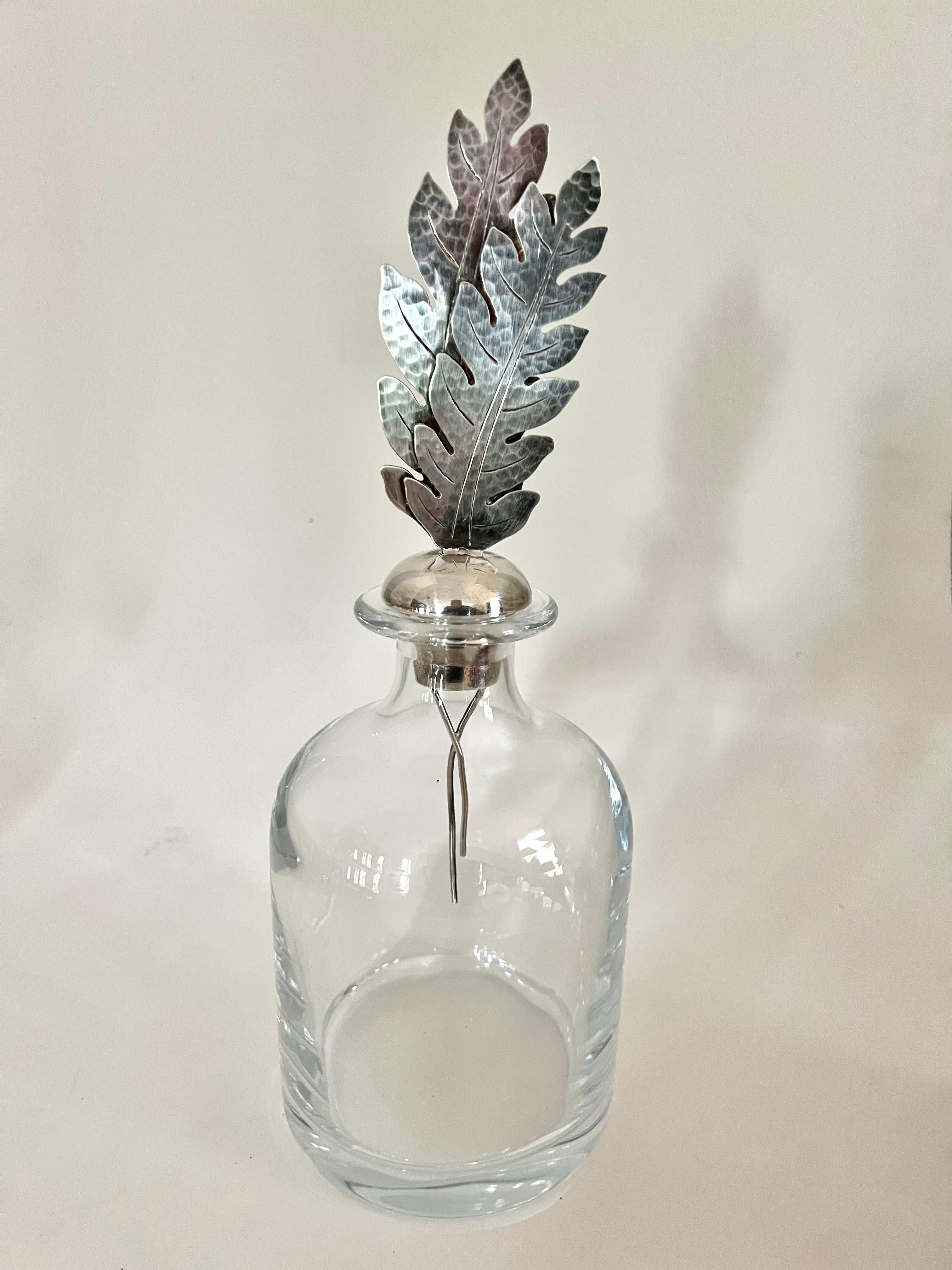 Crystal Italian Pampaloni Decanter with Sterling Silver Feather or Leaf Stopper 1