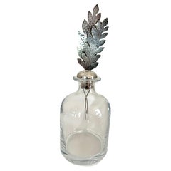 Crystal Italian Pampaloni Decanter with Sterling Silver Feather or Leaf Stopper