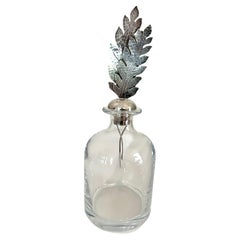 Carafe italienne Pampaloni en cristal avec bouchon en forme de plume ou de feuille en argent sterling